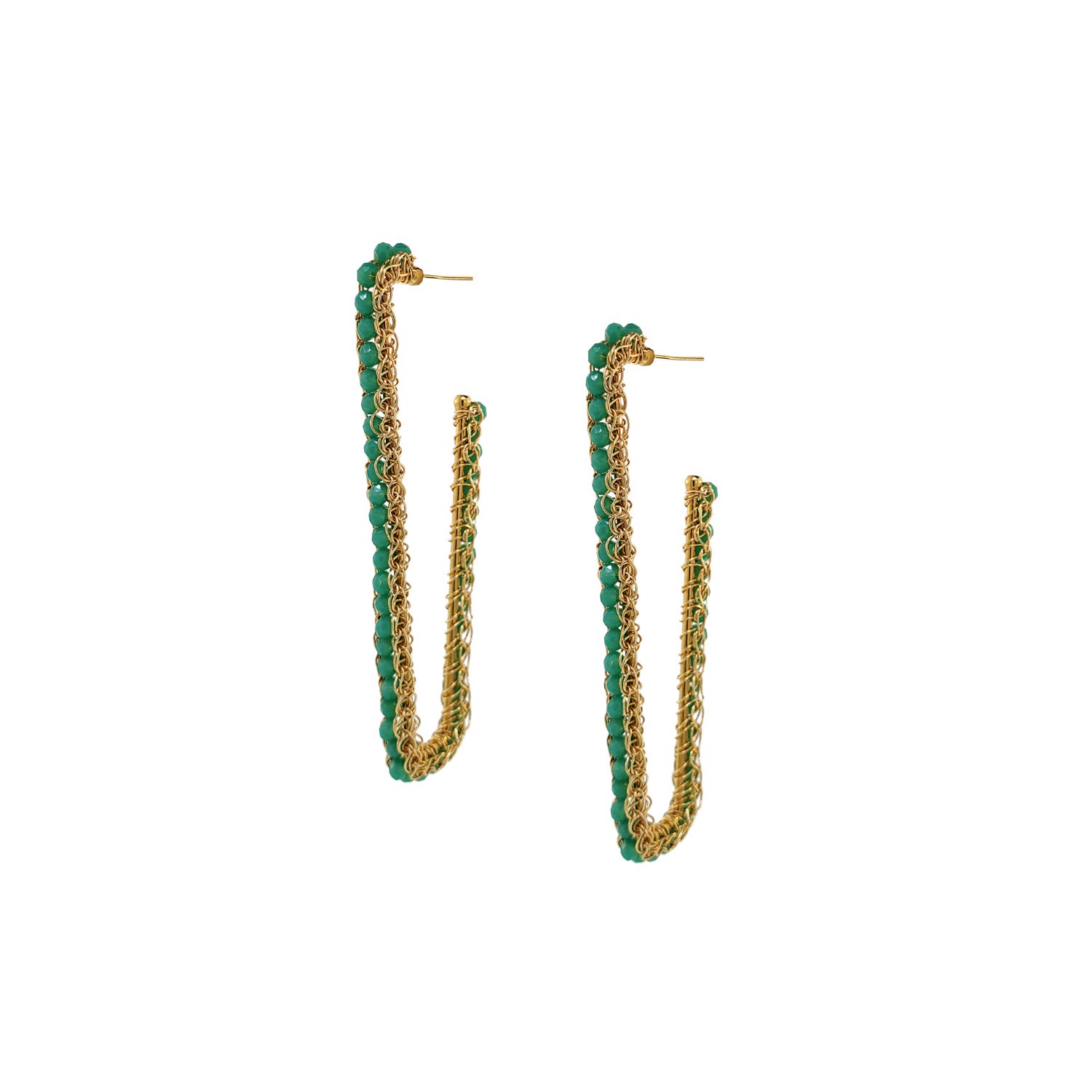 Lavish By Tricia Milaneze Women's Gold / Green / Blue Turquoise & Gold Lilo Hoops Handmade Crochet Earrings