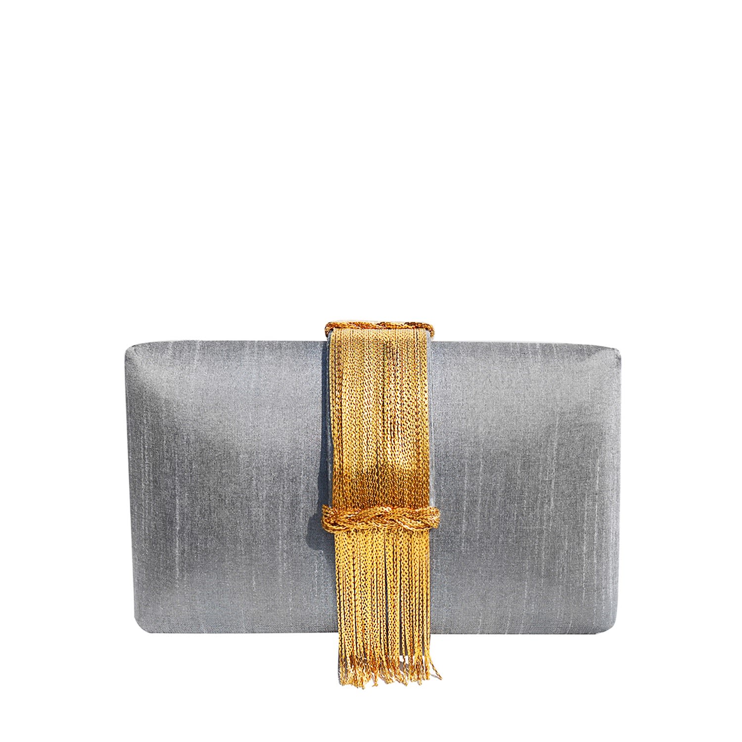 Women’s Gold / Grey Smokeshow Fringe Clutch Simitri