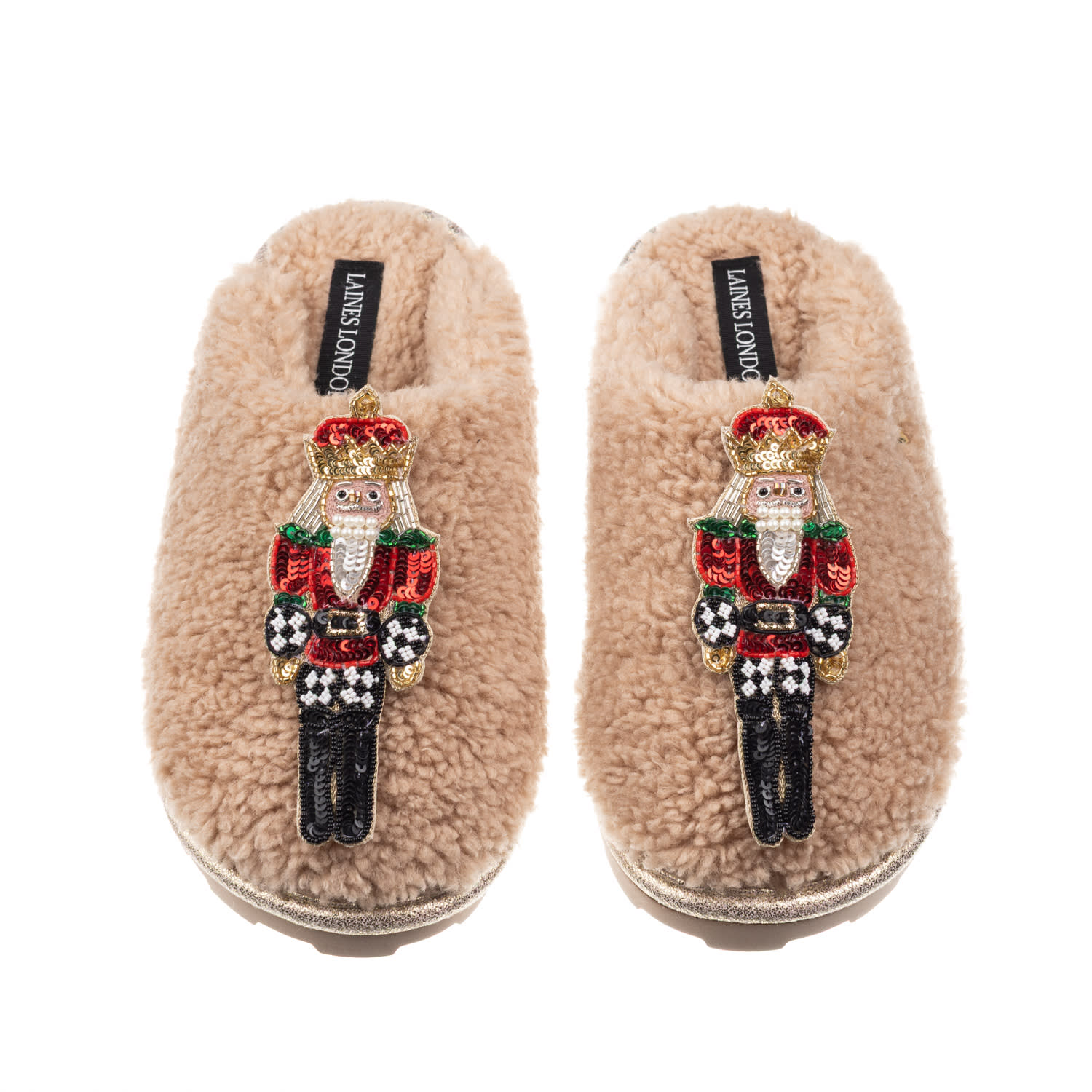 Laines London Women's Brown / Neutrals Teddy Closed Toe Slippers With Double Red Grand Nutcrackers Brooches - Toff In Brown