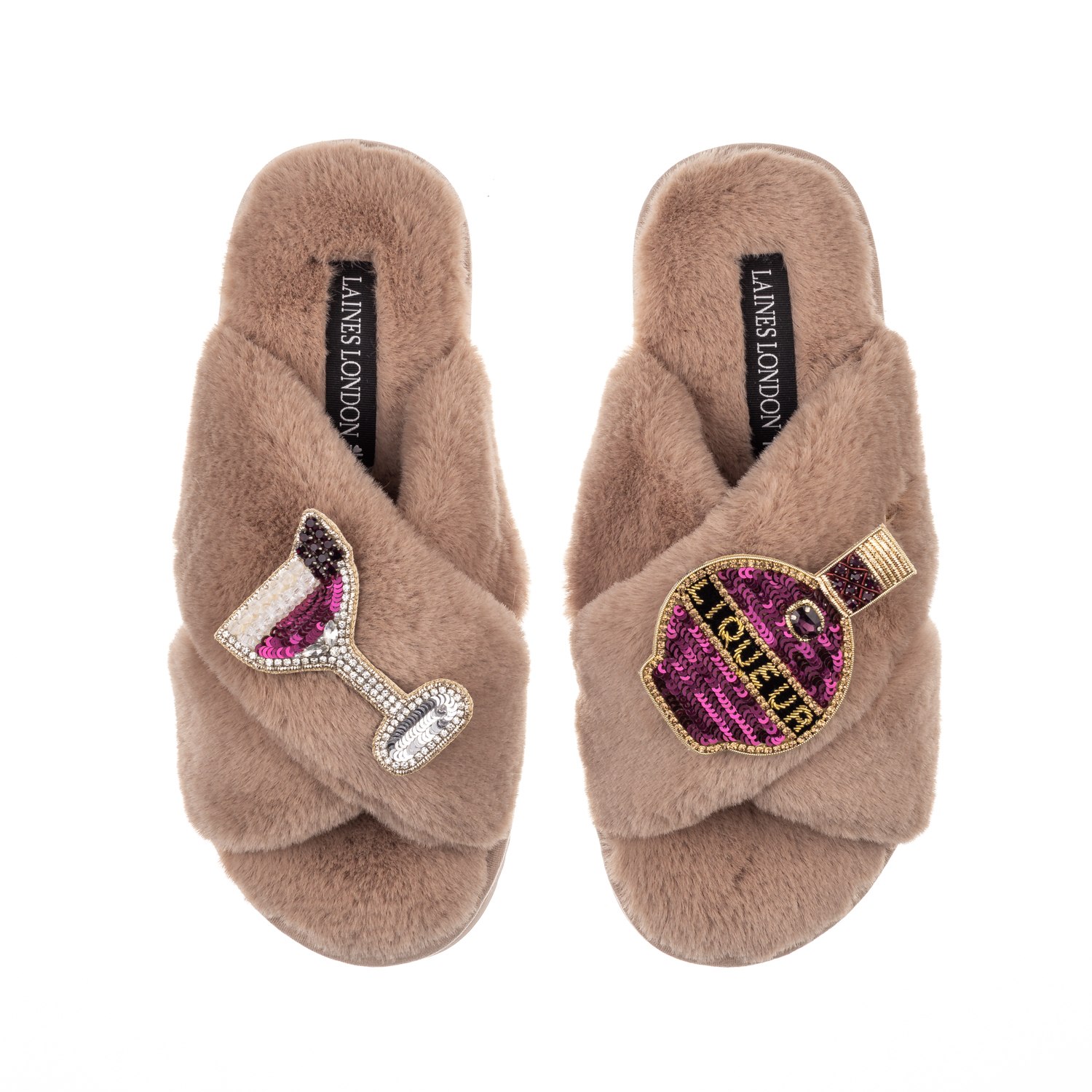 Women’s Brown Classic Laines Slippers With Raspberry Liqueur Brooches - Toffee Large Laines London