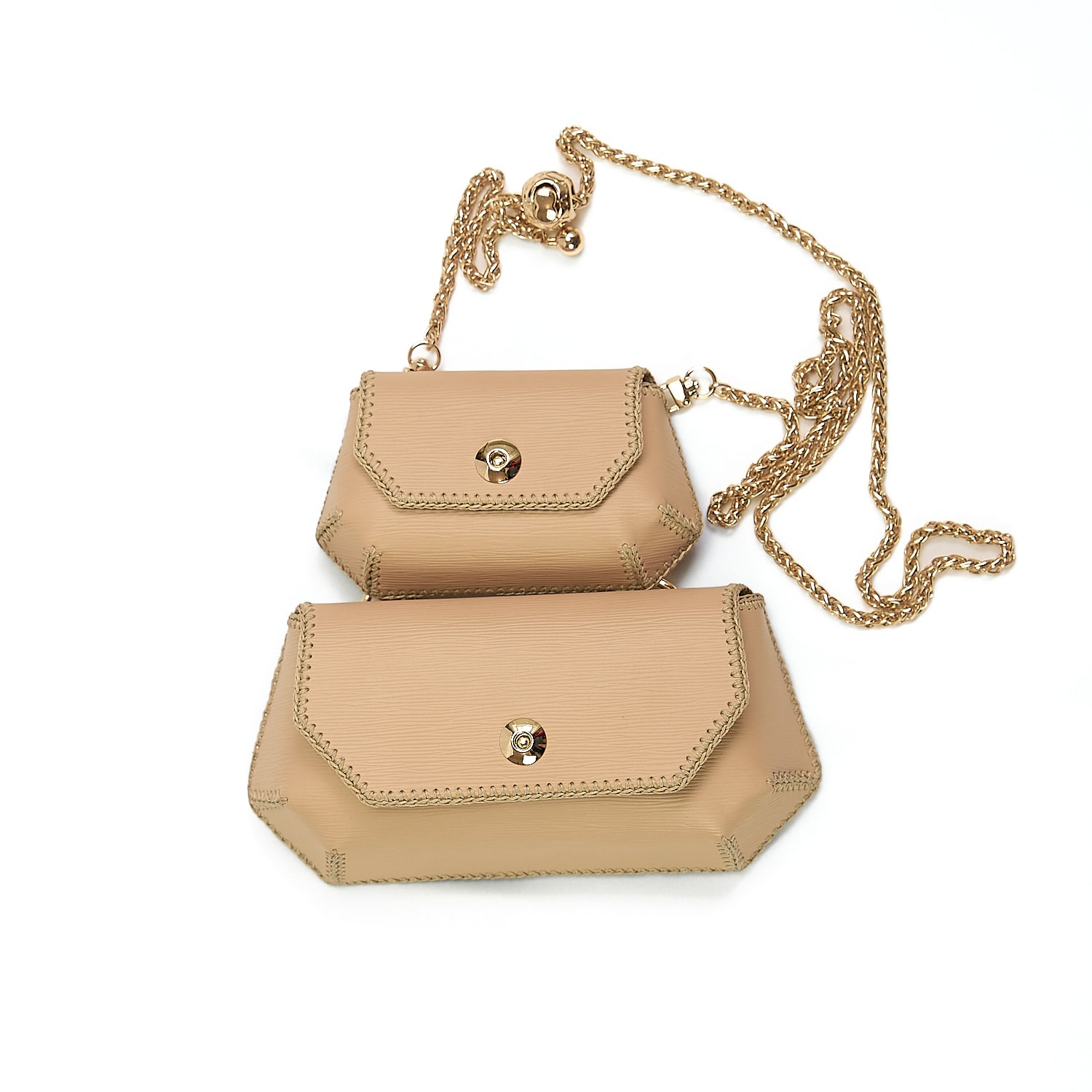 Women's Neutrals Twins Bag Set | Six-In-One Convertible Leather Bags | Beige Epi Leather & Gold Hardware | Malusha