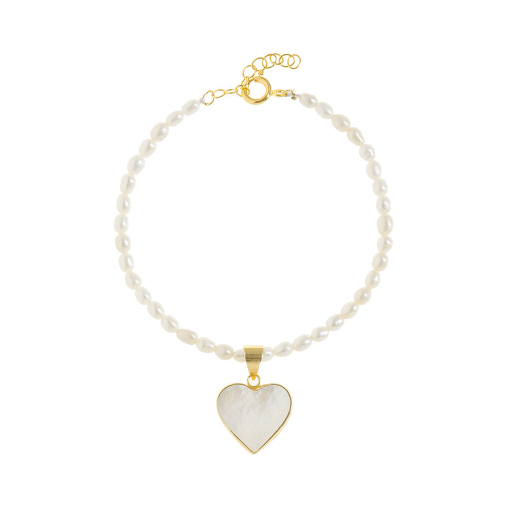 Freya Rose Rice Pearl Bracelet With Heart Charm In Gold