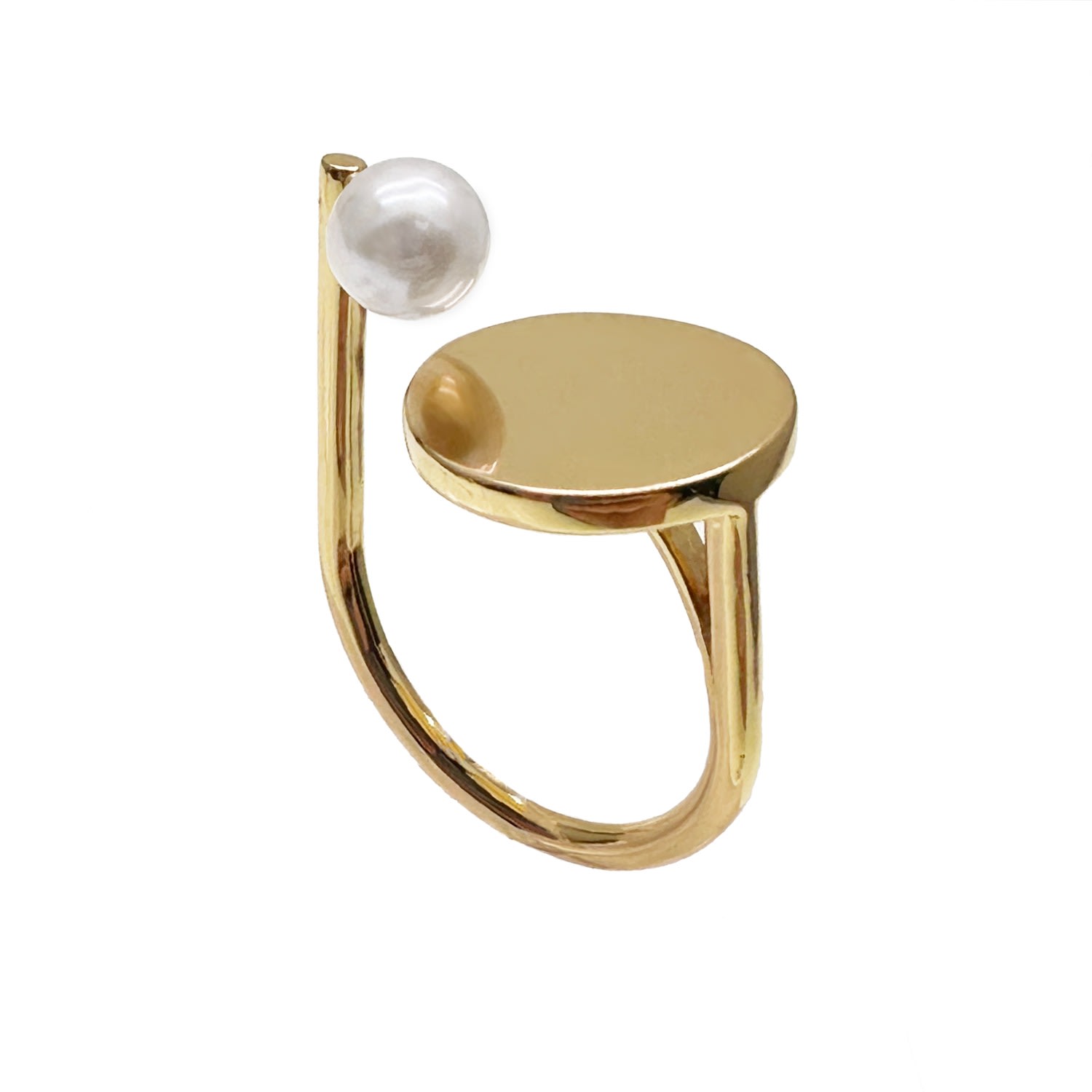Women’s Geometric Shaped Gold Plated Sterling Silver With White Pearl Ring Ms. Donna