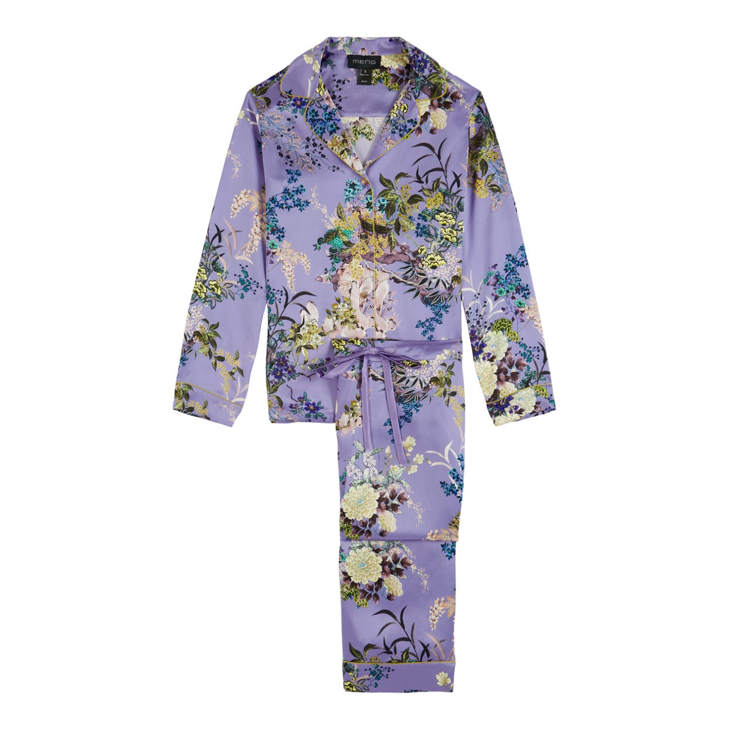 Meng Women's Pink / Purple Purple Crane Silk Satin Pyjama Set In Pink/purple