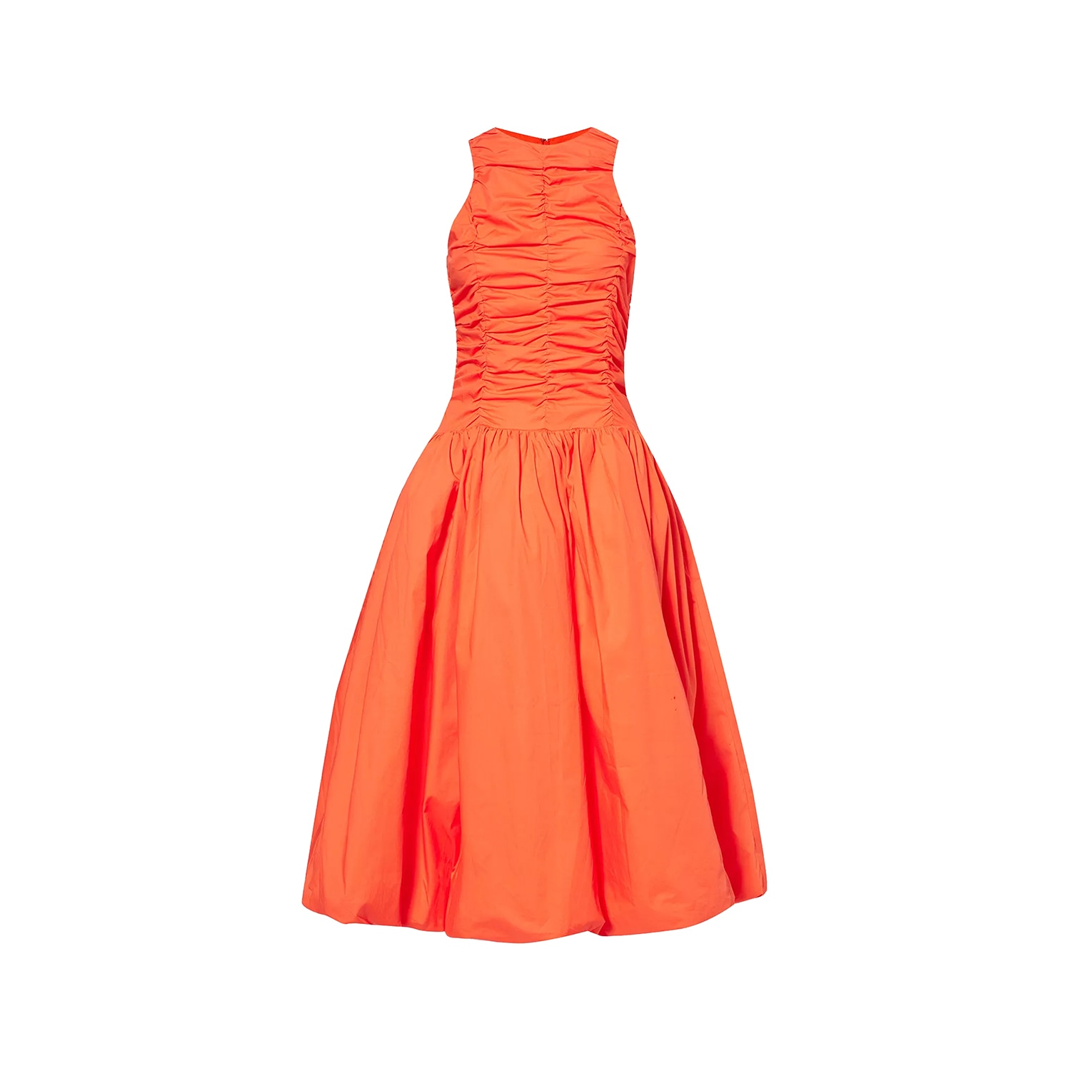 Amy Lynn Elodie Utility Ruffle Midi Dress With Puffball Skirt In Blood Orange In Yellow/orange
