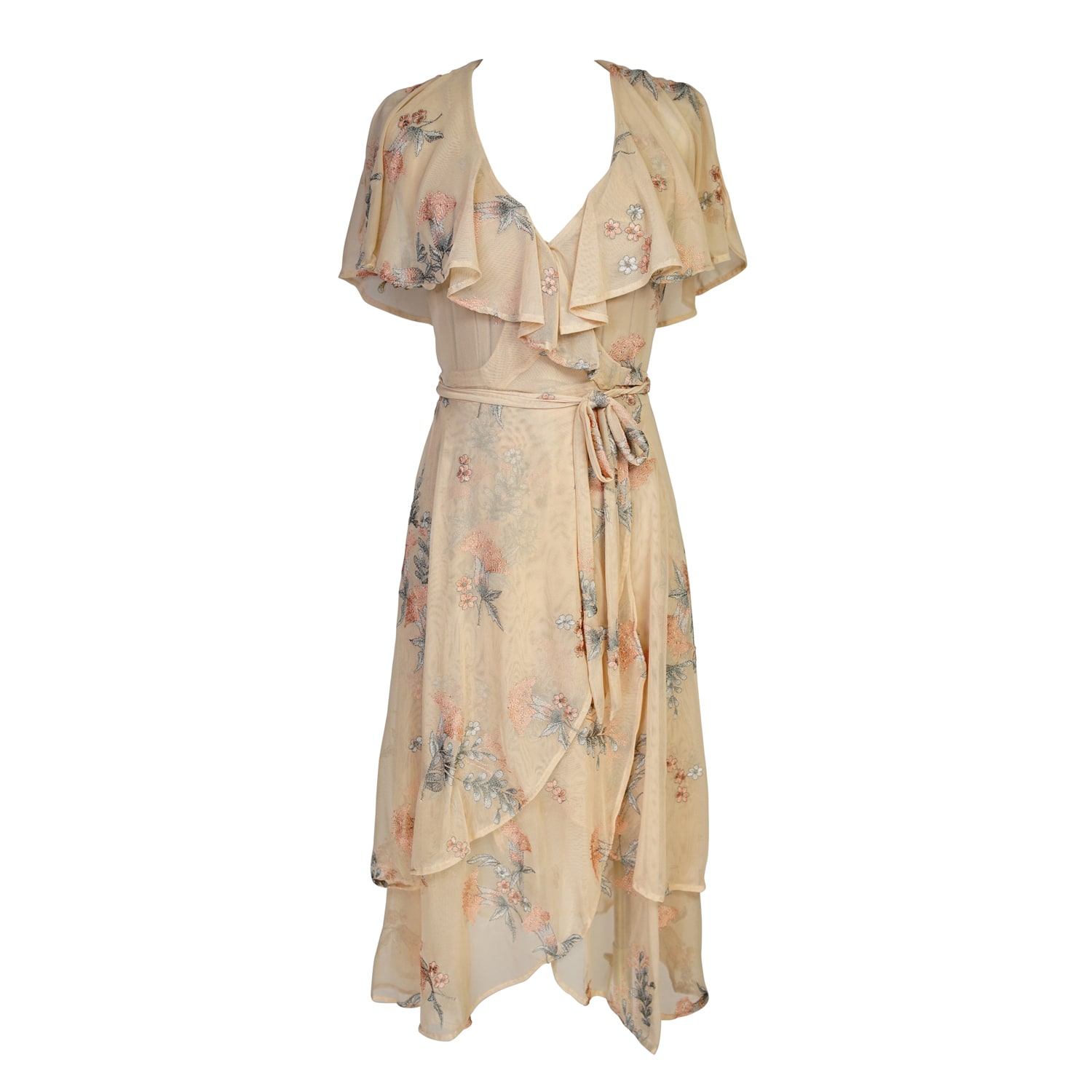 Women’s Neutrals Fleur De Peche Flutter Wrap Dress Large Jennafer Grace