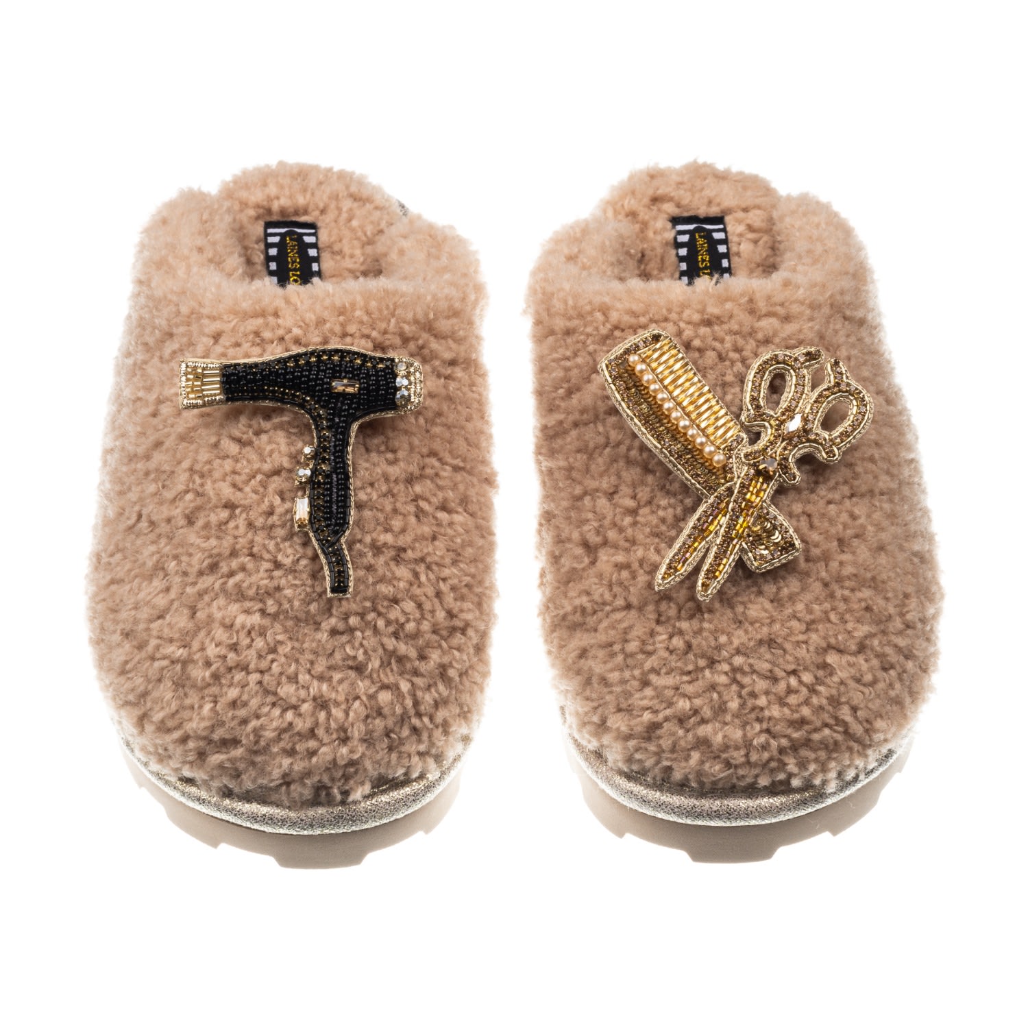 Laines London Women's Brown / Neutrals Teddy Closed Toe Slippers With Hairdresser Brooches - Toffee In Brown