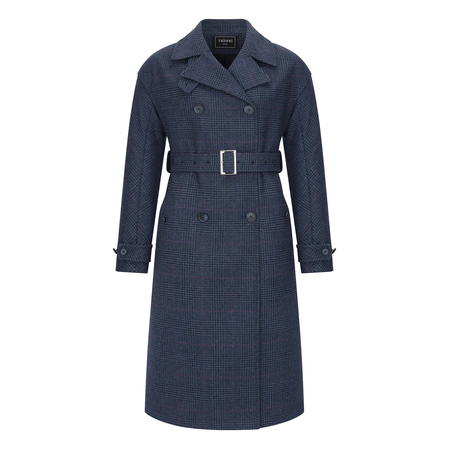 Triona Women's Blue Navy Prince Of Wales Check Faye Double Breasted Mac Coat In Blue