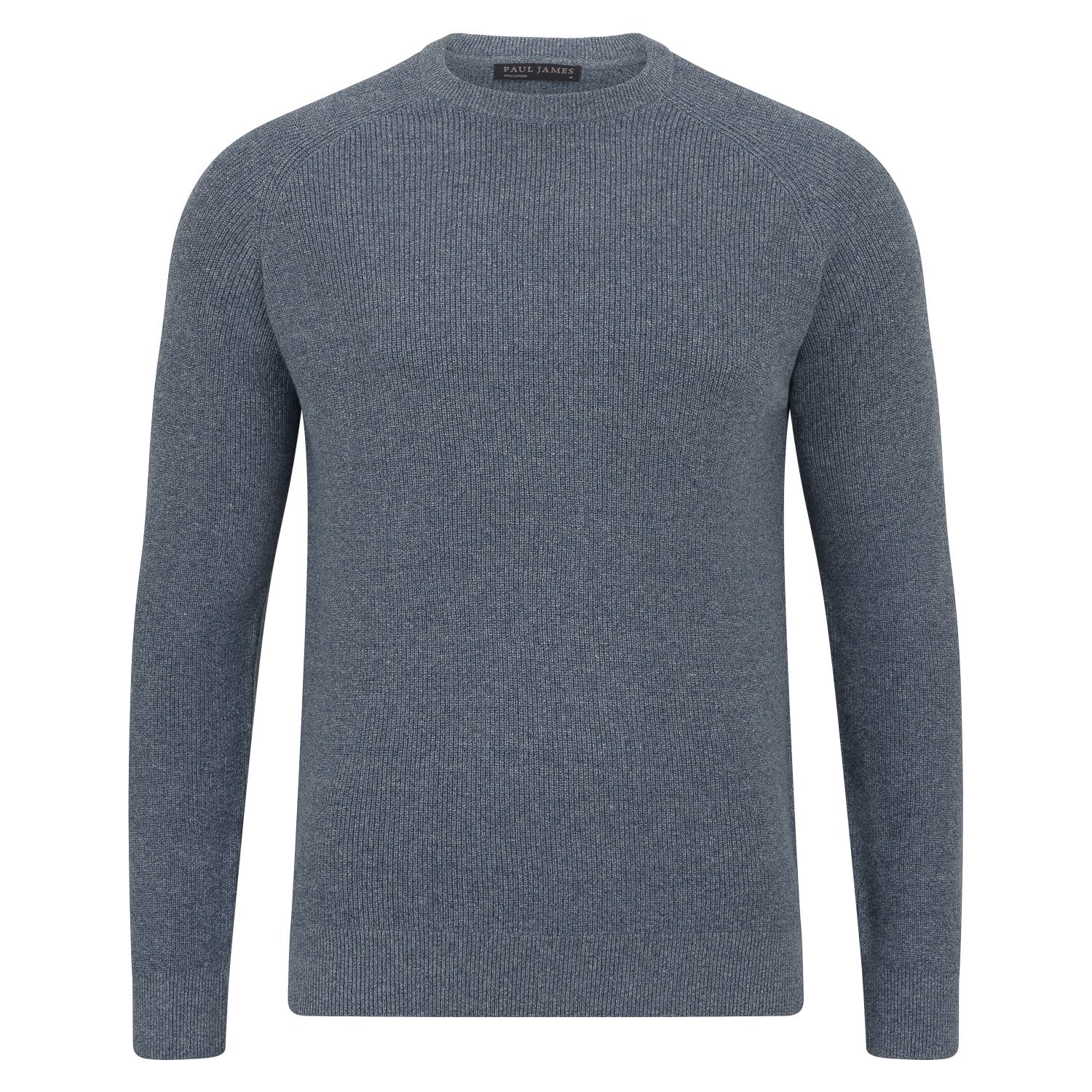 Paul James Knitwear Mens Cotton Lightweight Fisherman Dylan Rib Jumper - Blue Japse