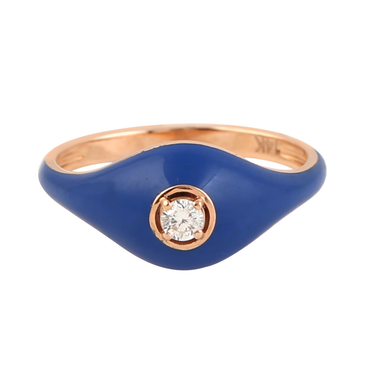 Women’s Blue / White / Rose Gold Gold Rose Gold Enamel Diamond Ring Handmade Artisan