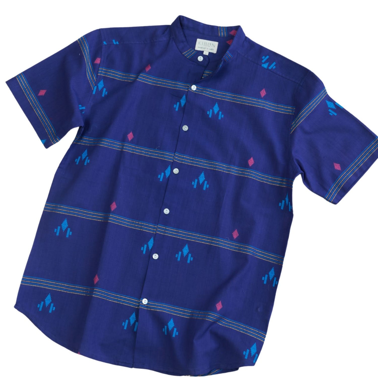 Studio Kibun Men's Buta Unisex Handblocked Cotton Shirt In Blue/orange