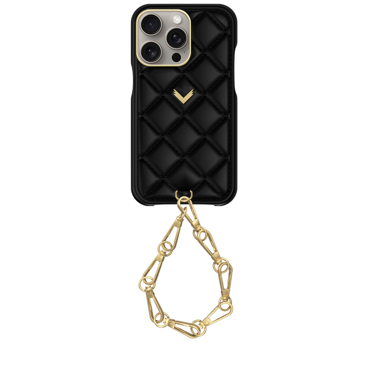 Velante Calf Leather Phone Case, Kanda Texture, Lock Edtion, Gold, Mystery Black In Black