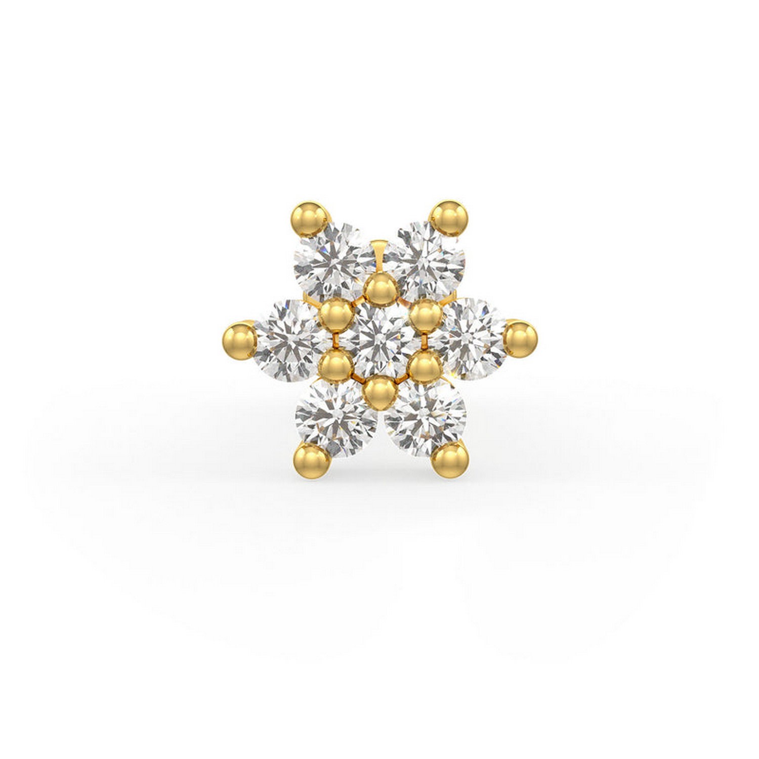 Cervin Blanc Women's Diamond Nose Pin Stud In Yellow Gold Daisy Flower Screwback Flat Back Piercing In Yellow