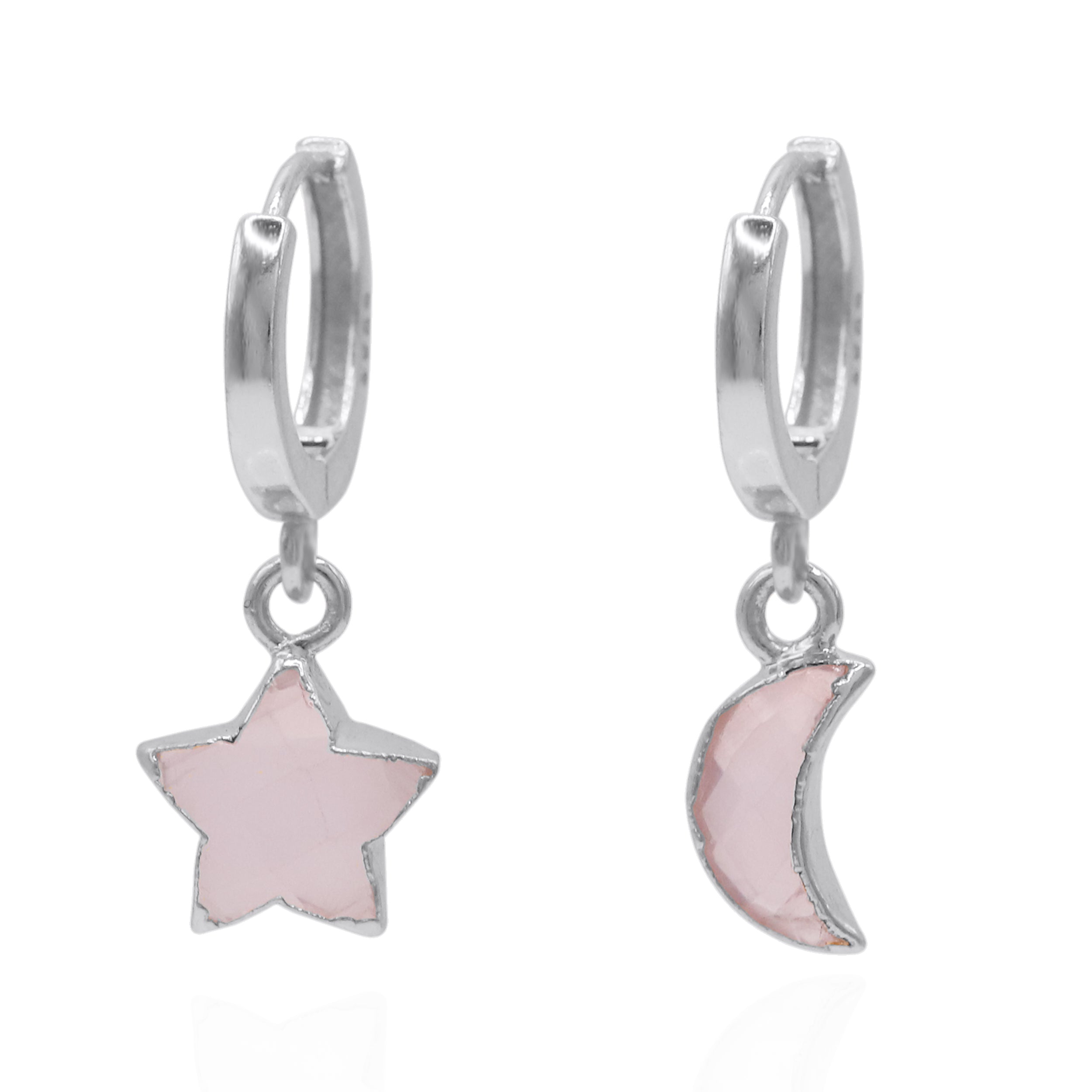 Luna Charles Women's Pink / Silver Joni Rose Quartz Star & Moon Charm Huggies In Multi