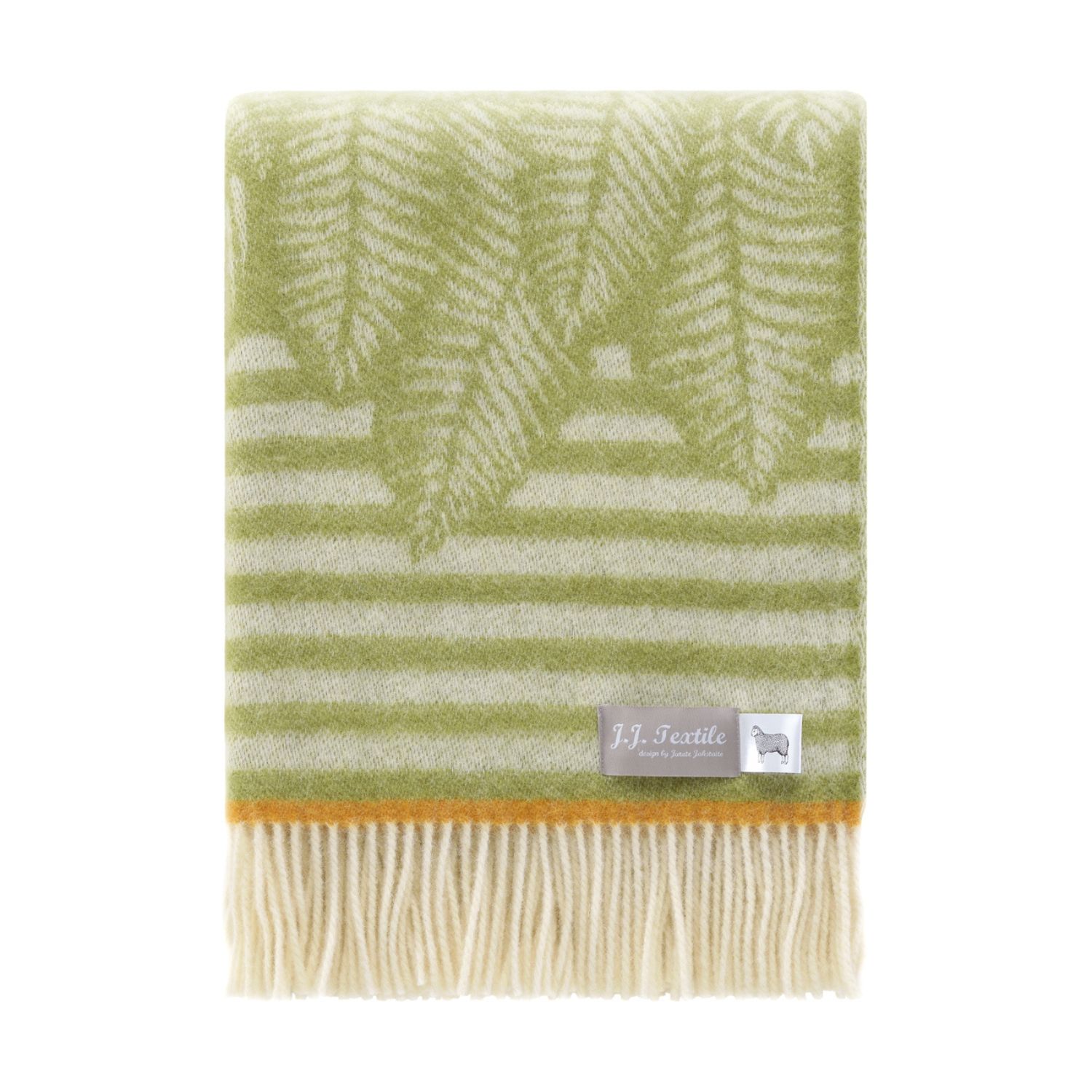 Green / White / Yellow Light Green Stripe Fern Wool Throw J. j.textile