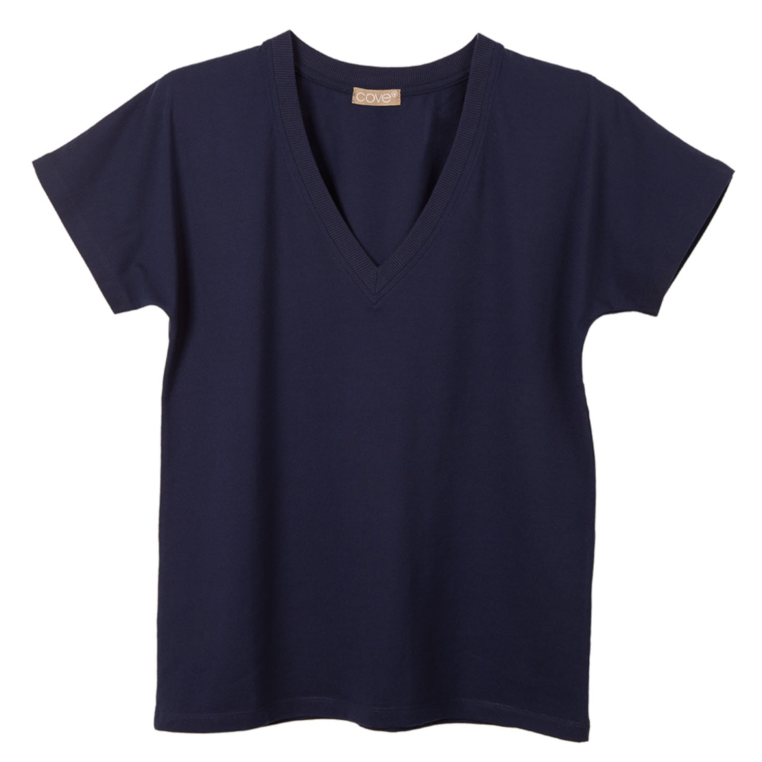 Women’s Blue Navy V Neck Short Sleeve Cotton T-Shirt Medium Cove