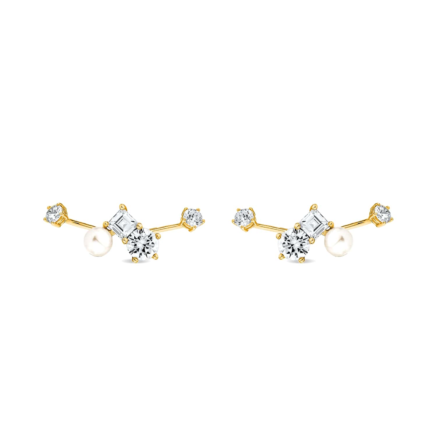 Sally Skoufis Women's White / Gold Eclipse Ear Jacket With Natural White Pearls & Man Made Cz Diamond Stimulant In In Multi