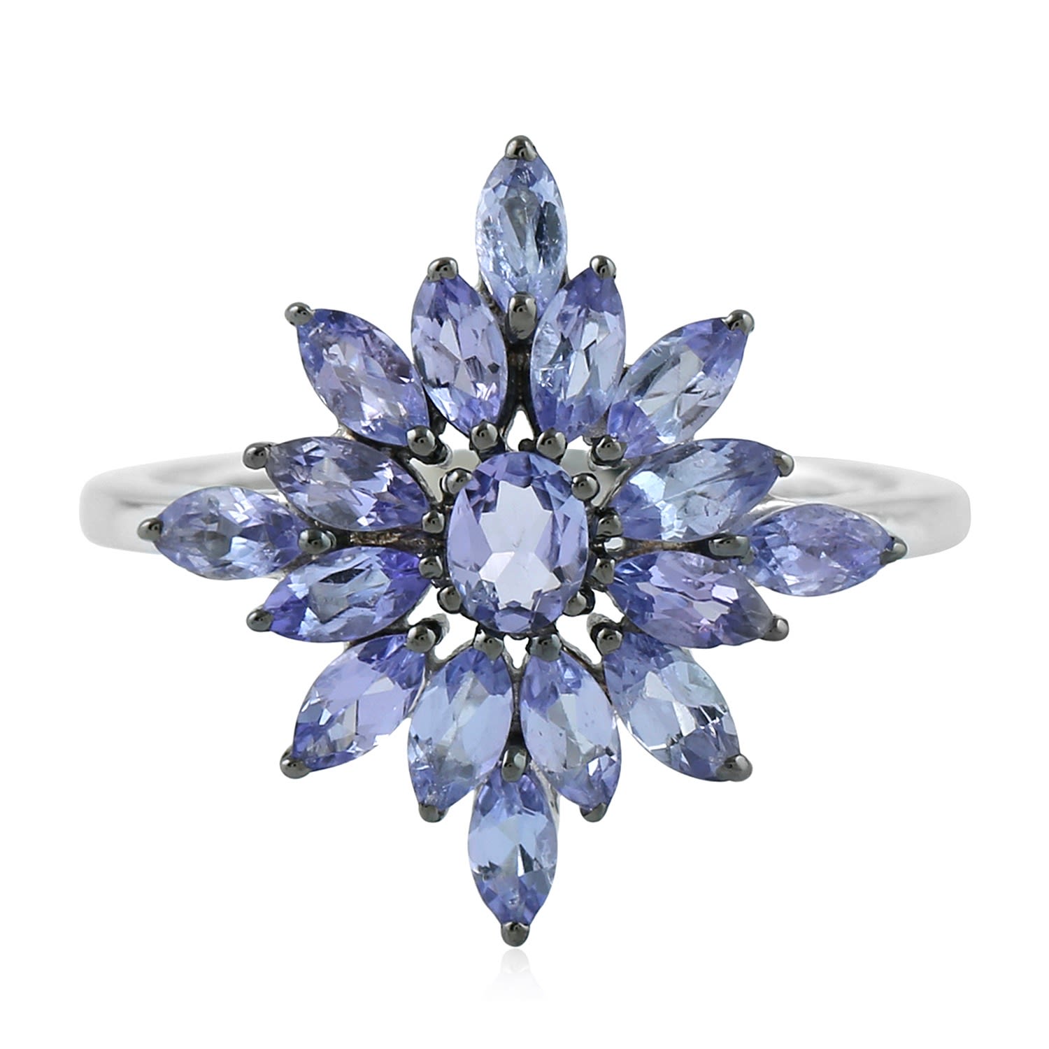 Artisan Women's White / Blue Cluster Tanzanite Gemstone In 925 Sterling Silver Floral Ring In Purple