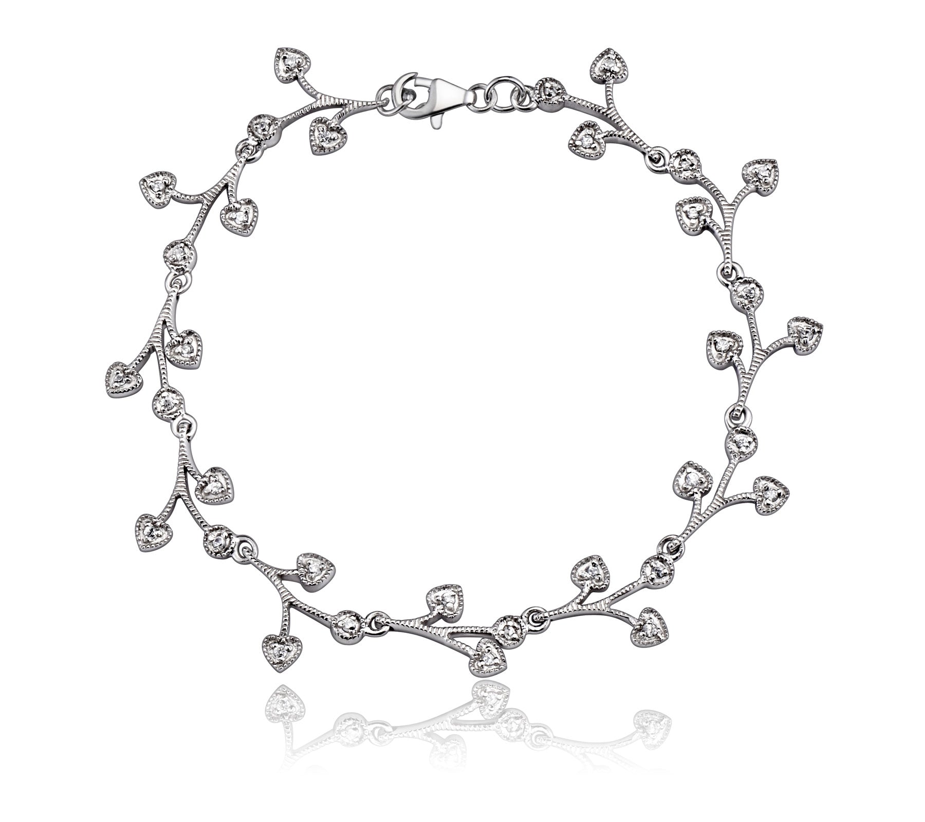Genevive Jewelry Women's White / Silver Sterling Silver Cubic Zirconia Bracelet With Dangling Pieces In Multi