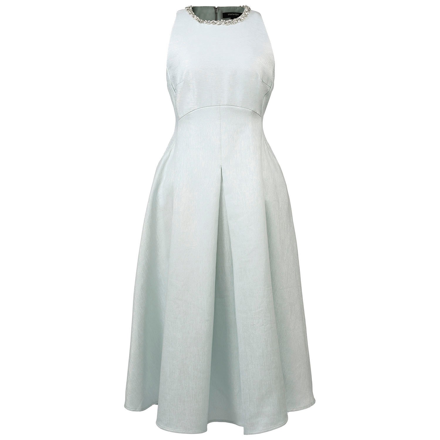 Smart And Joy Women's Blue Fit-and-flare Collar Trim Textured Jacquard Dress - Mint