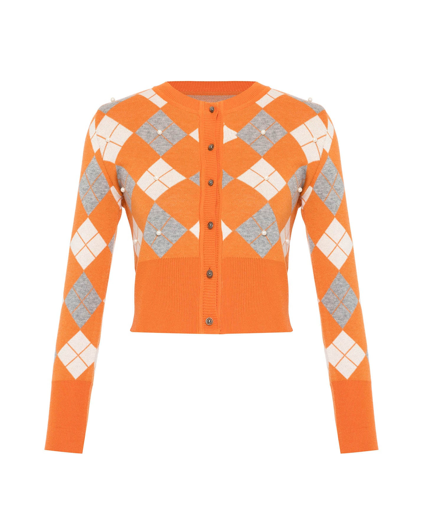 Theo The Label Women's Yellow / Orange Nomia Plaid Pearly Cardigan - Mandarine In Yellow/orange
