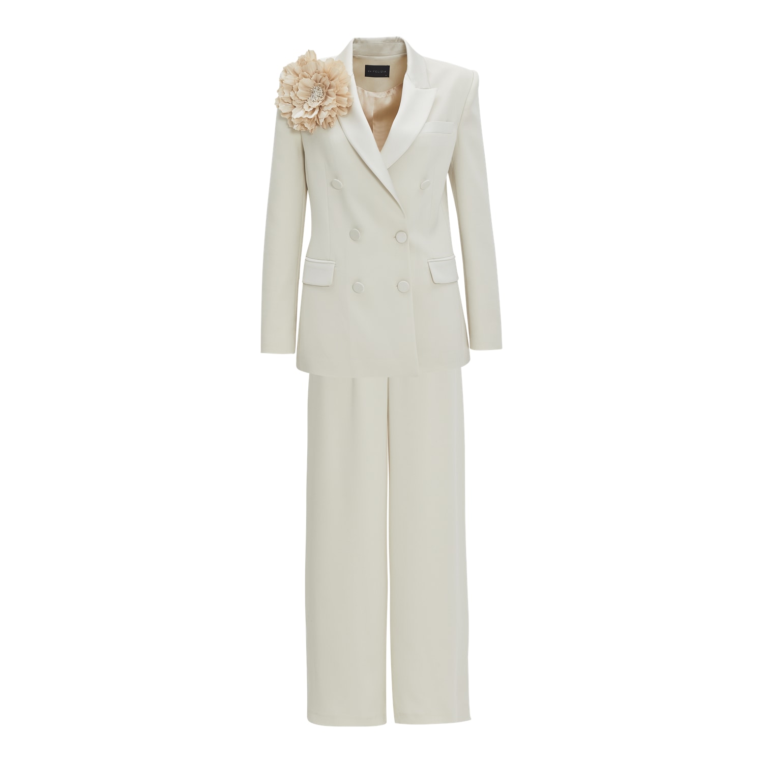 By Felizia Neutrals Tuxedo Suit In Ecru In Beige