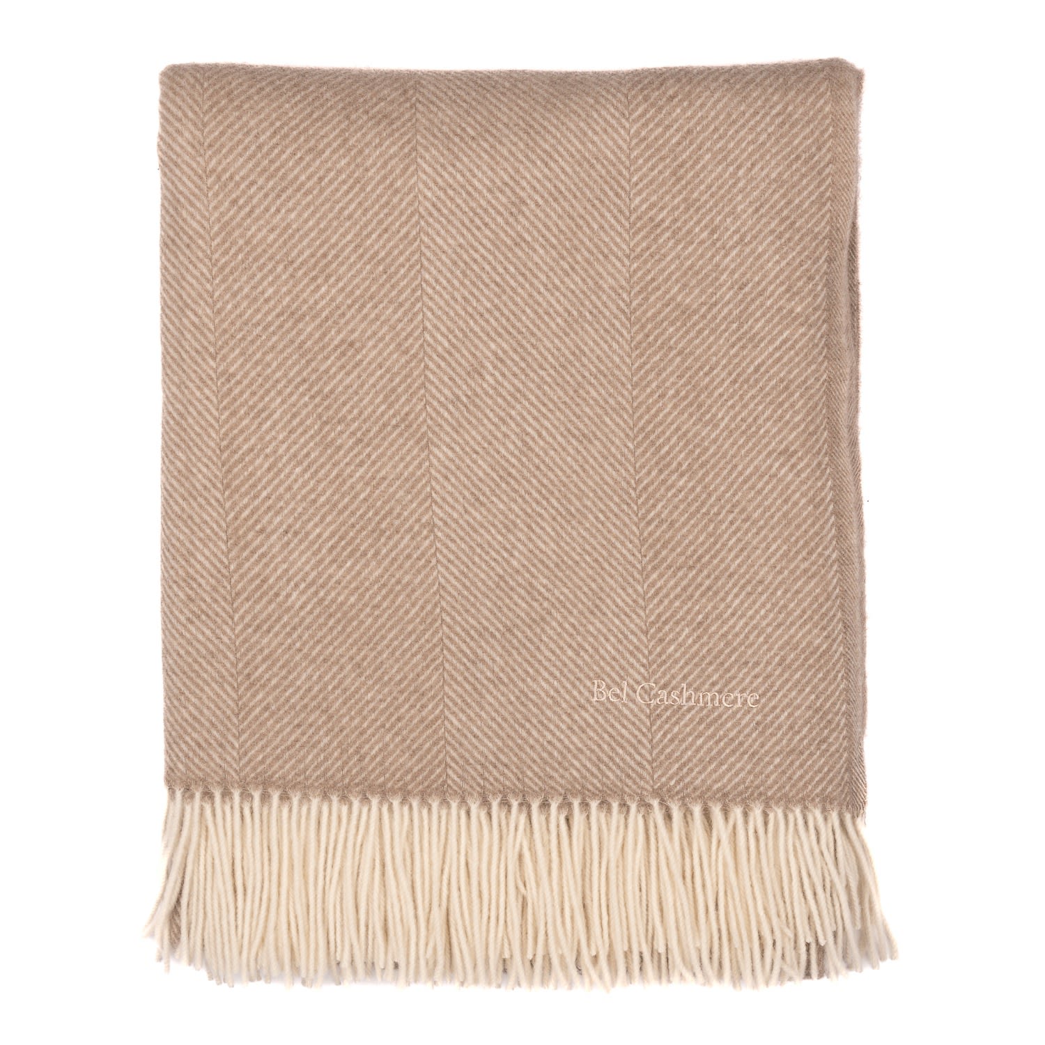 Bel Cashmere Neutrals Herringbone Cashmere Big Blanket In Beige/brown