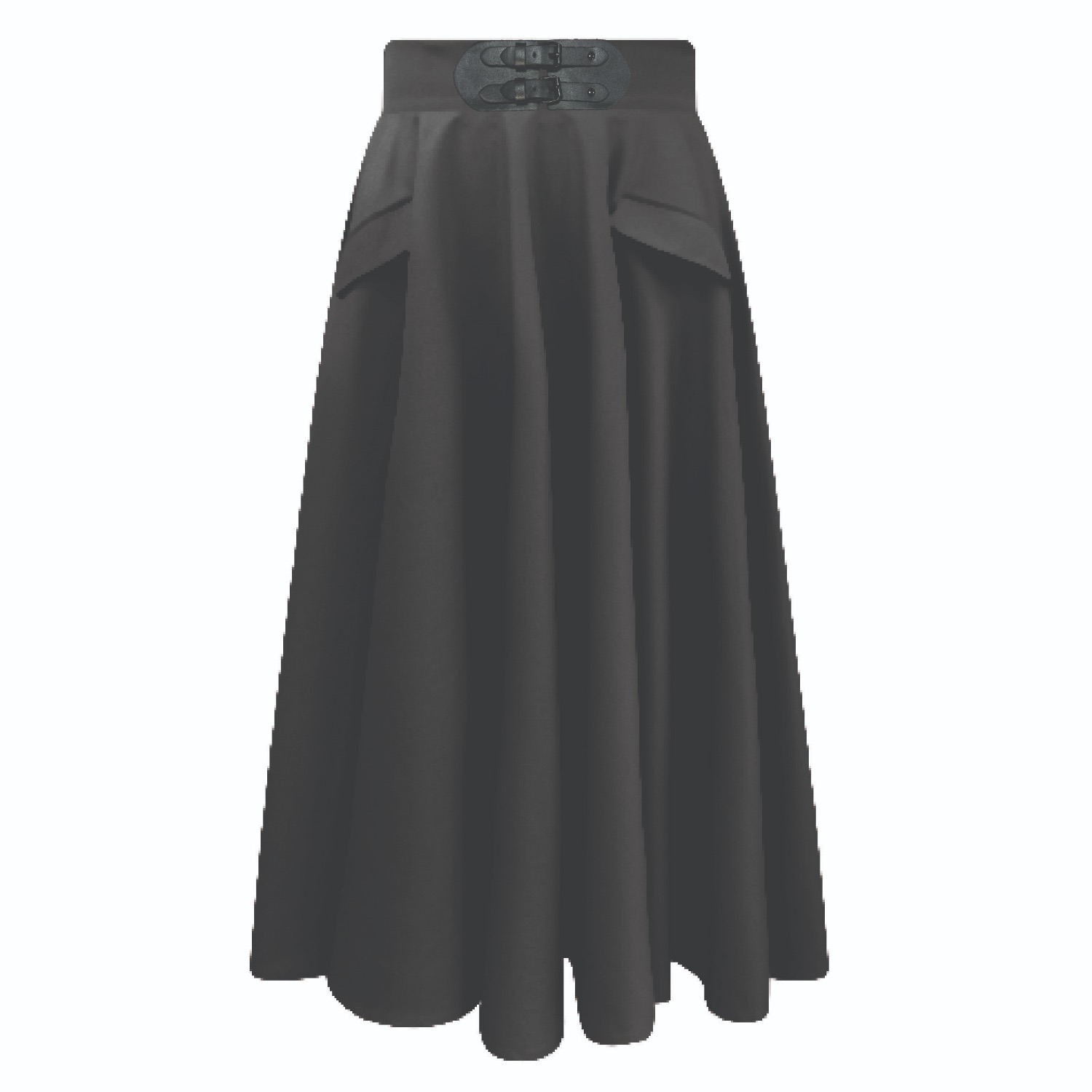 Roch Perel Women's Black Pleather Buckles Midi Skirt