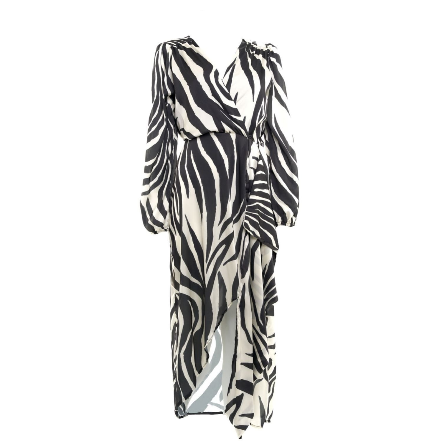 Chiarella Women's Black / White Feline Midi Dress – Zebra Print In Multi