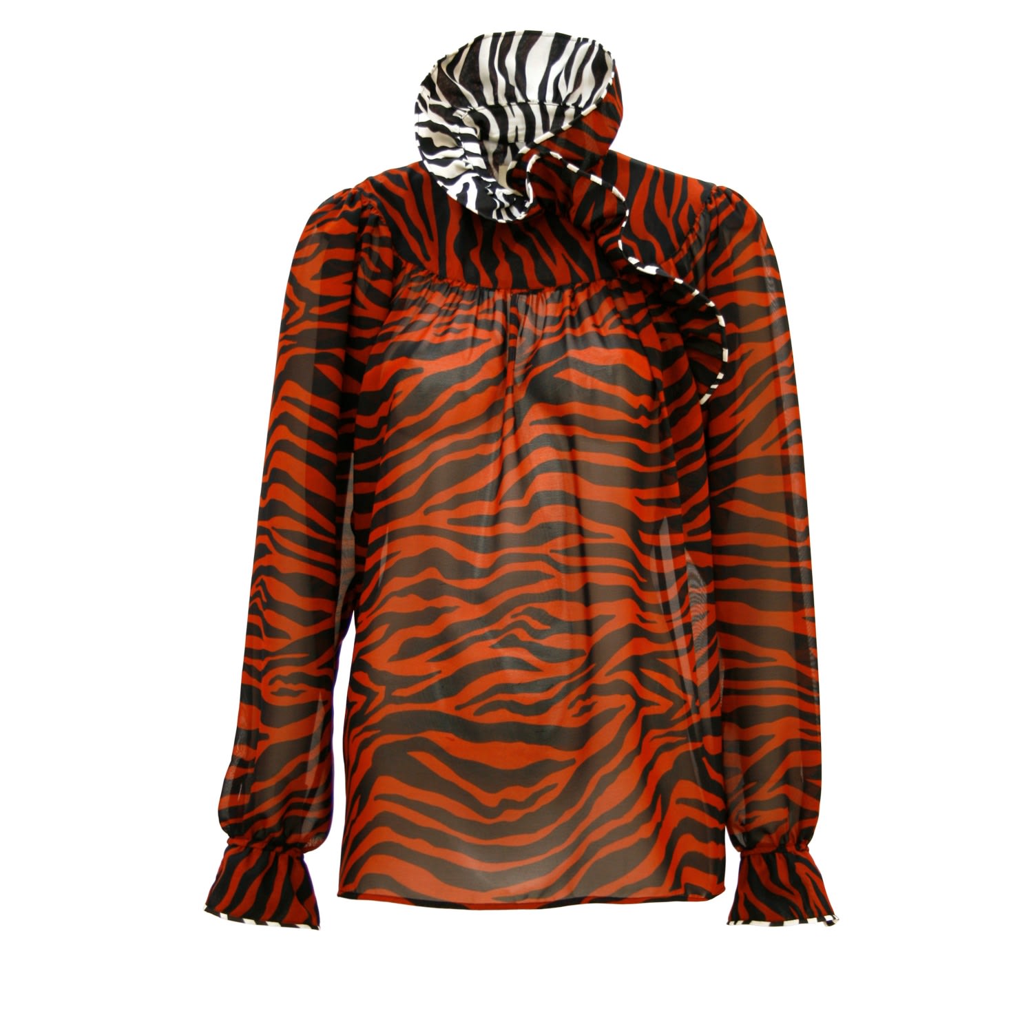 Women’s Eleanor Red Tiger Animal Print Chiffon Blouse Large Vikiglow