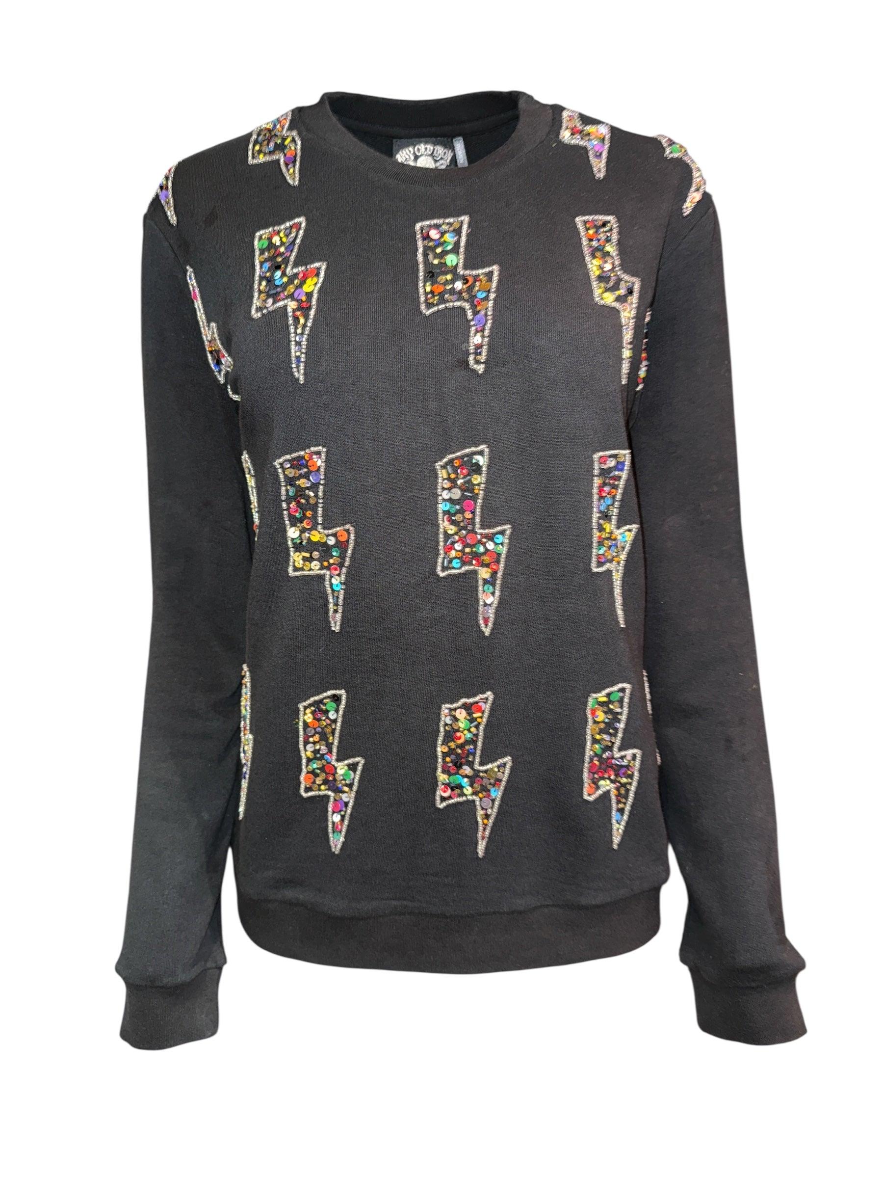 Any Old Iron Women's Black / Silver Multicolor Beaded Electric Lightning Sweatshirt In Gray
