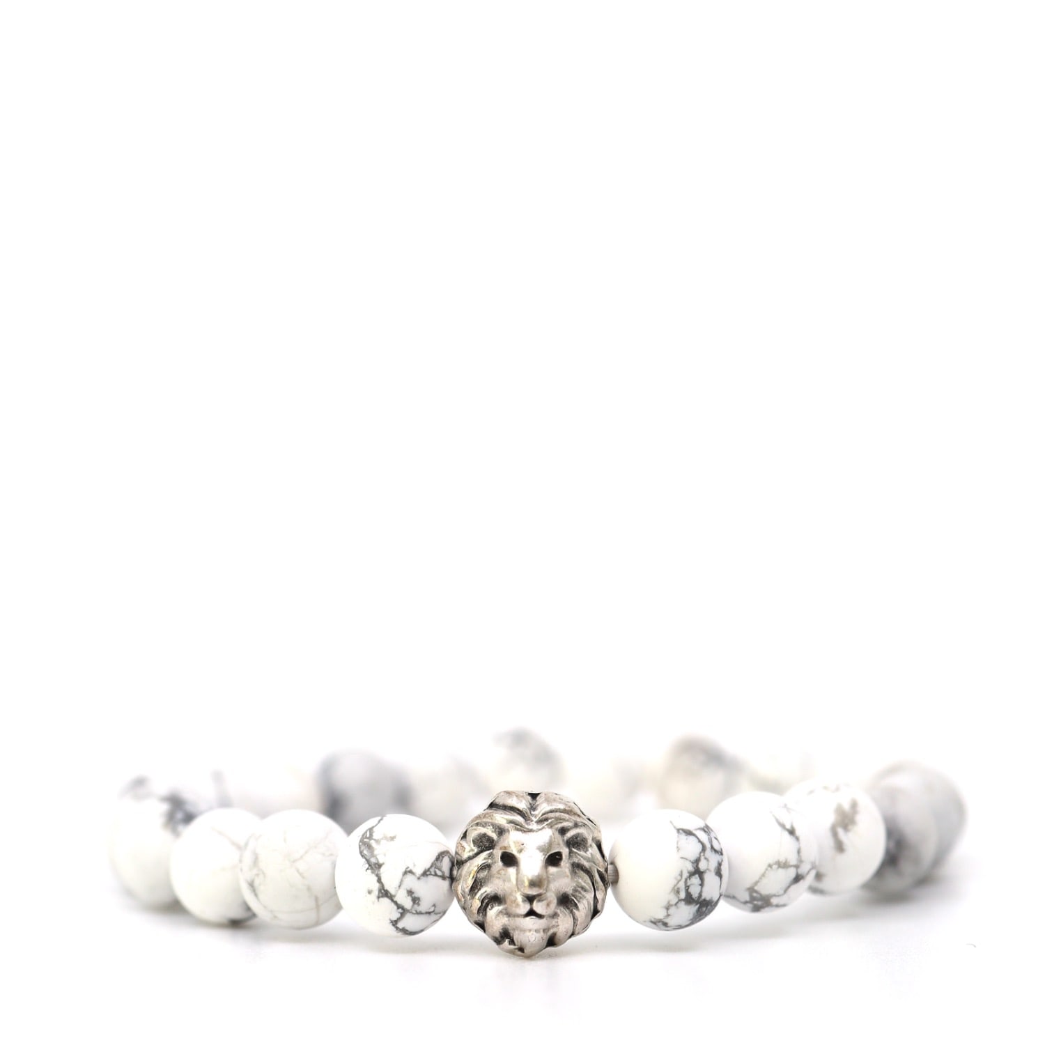 Shar Oke Men's White / Silver White Howlite & Lion Bracelet In Multi