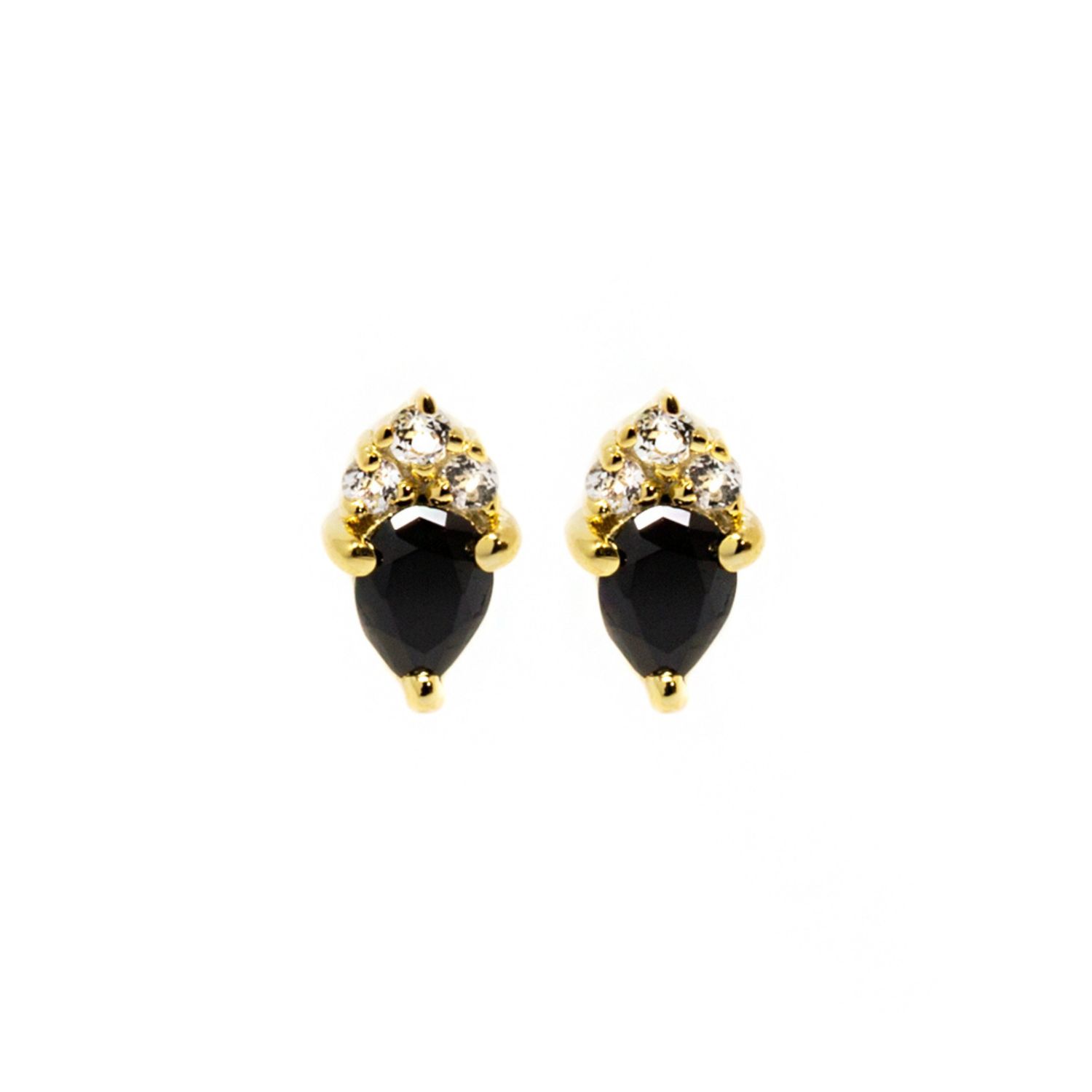 Nasi Silver Women's Black / White Pear Atarah Studs- Onyx & White Topaz- Gold In Multi