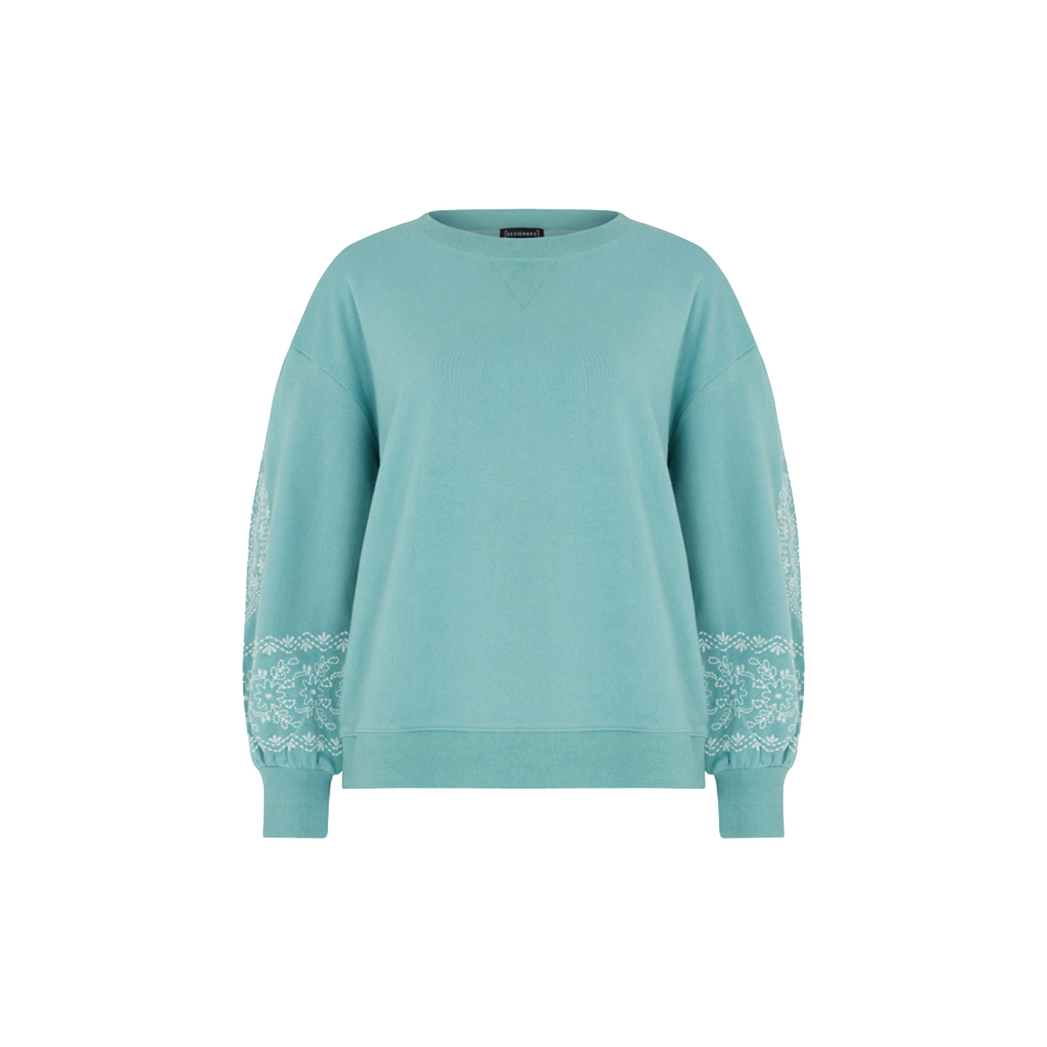 Raffya Women's Mika Turquoise Blue Embroidered Beaded Sweatshirt