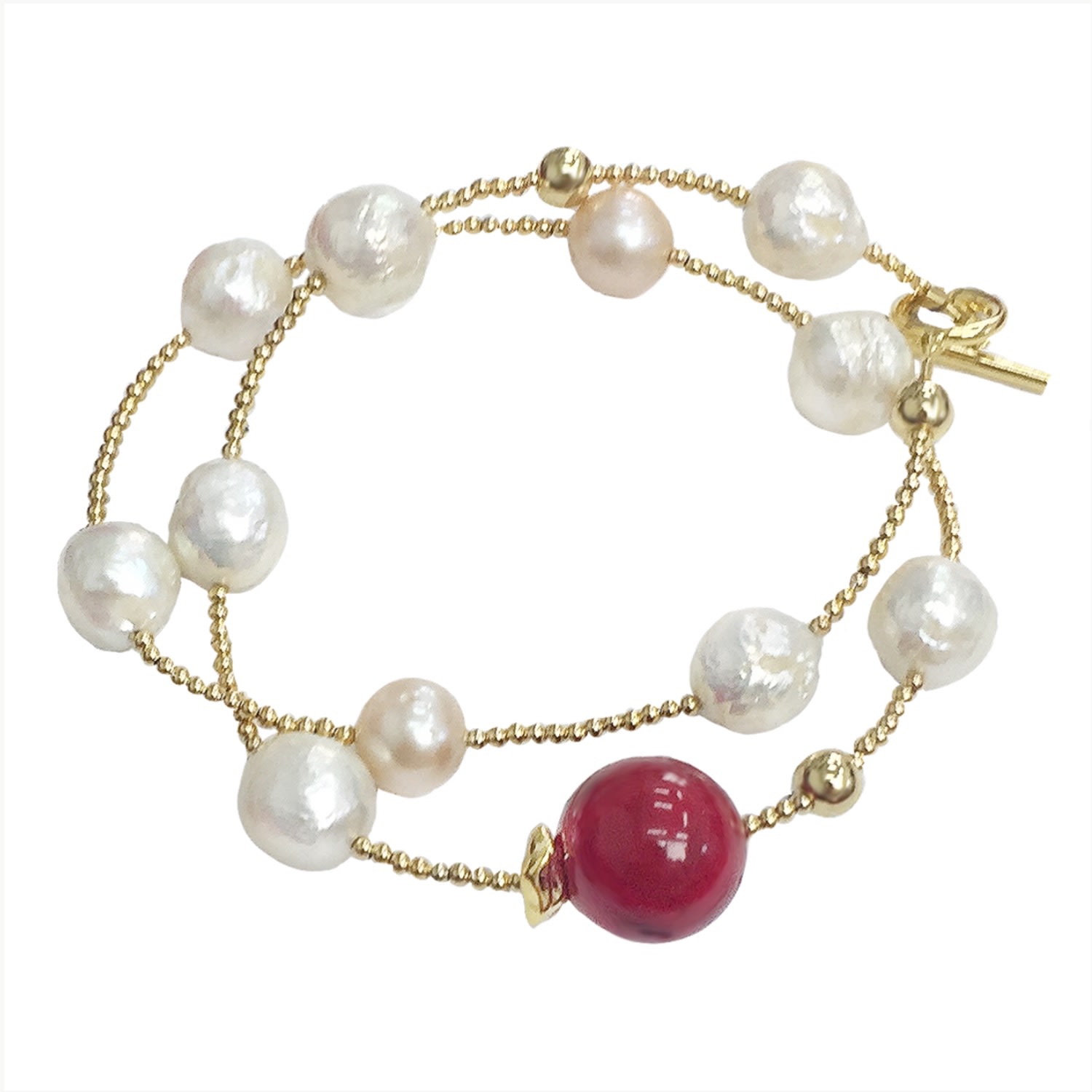 Women’s White / Red Freshwater Pearls & Round Coral Double Wrapped Bracelet Farra