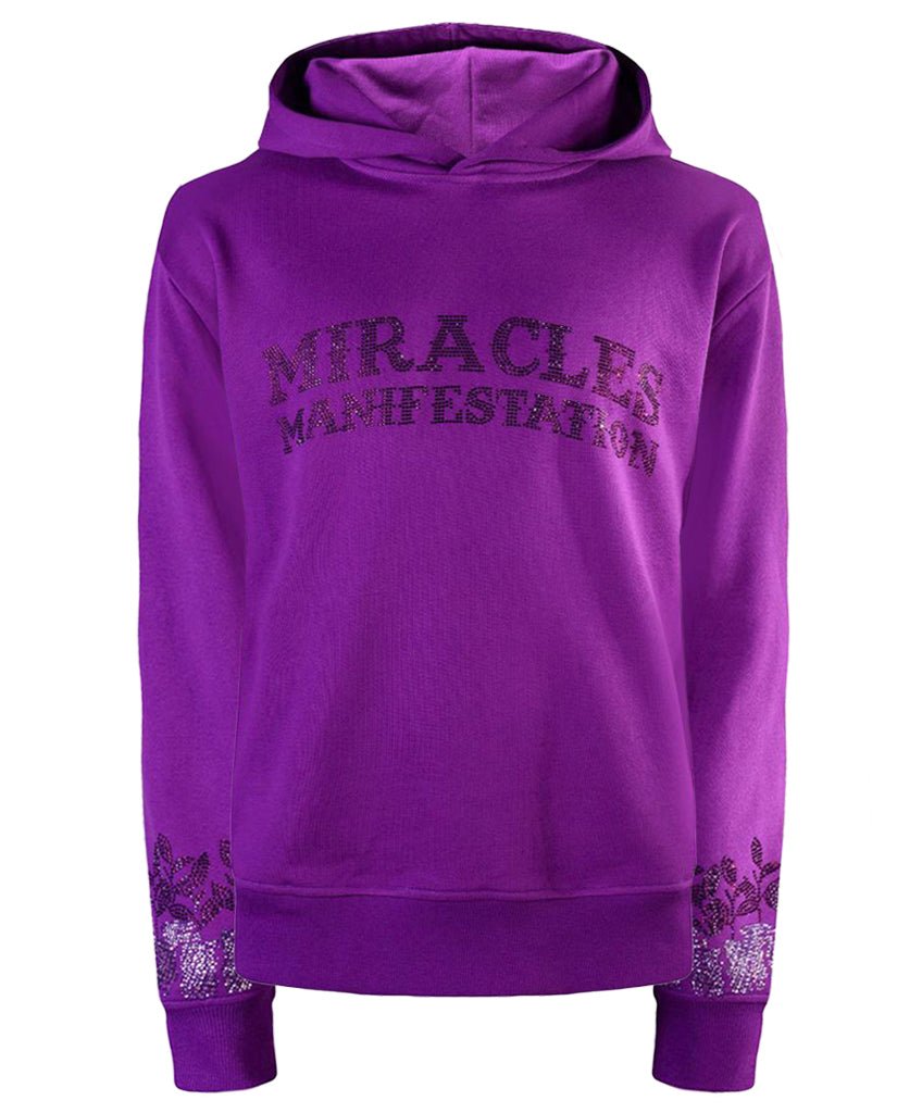 Miracles Manifester Women's Pink / Purple Positive Affirmation Hoodie With Rhinestone Design - Pink & Purple In Pink/purple