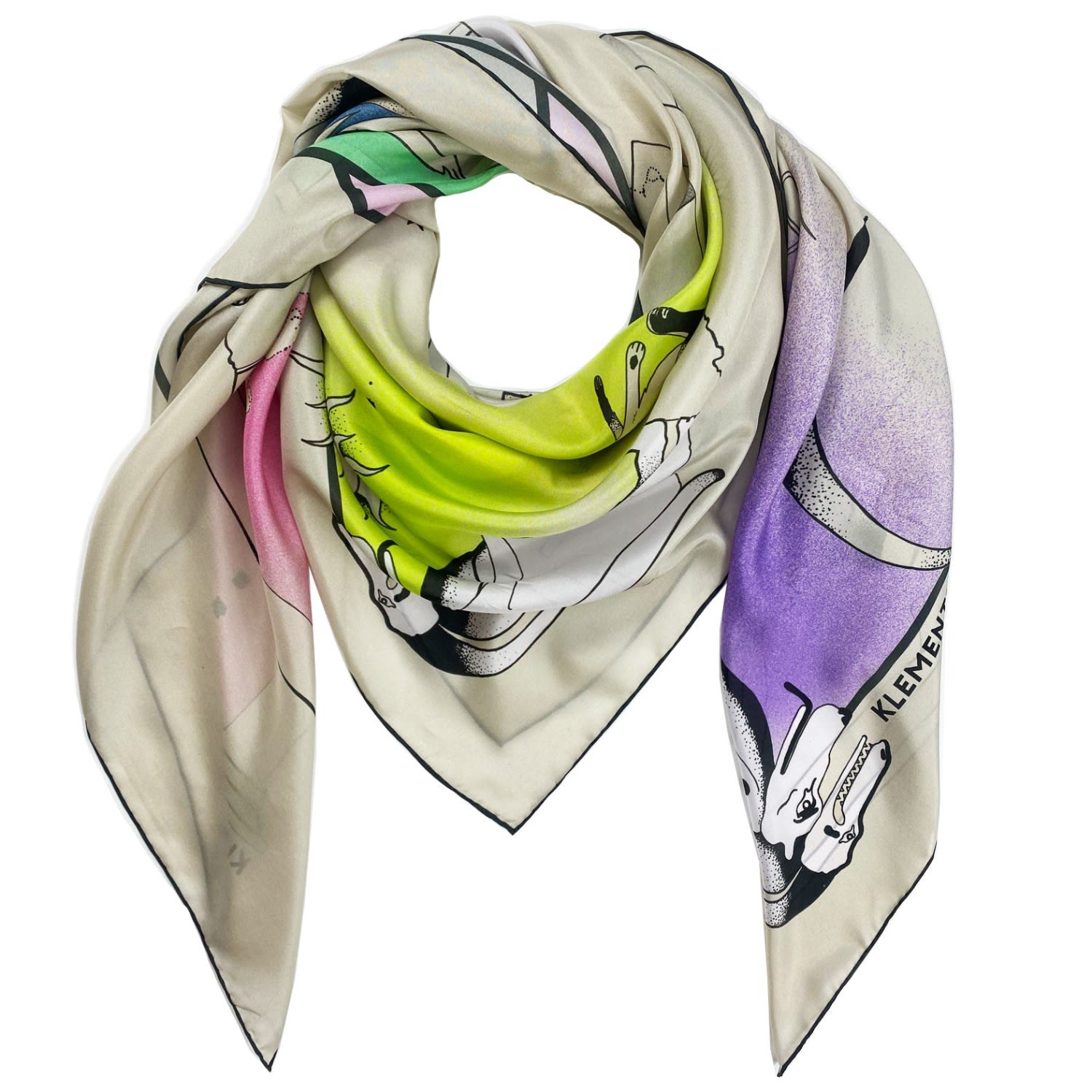 Klements Women's Silk Scarf In Celestial Cartoons