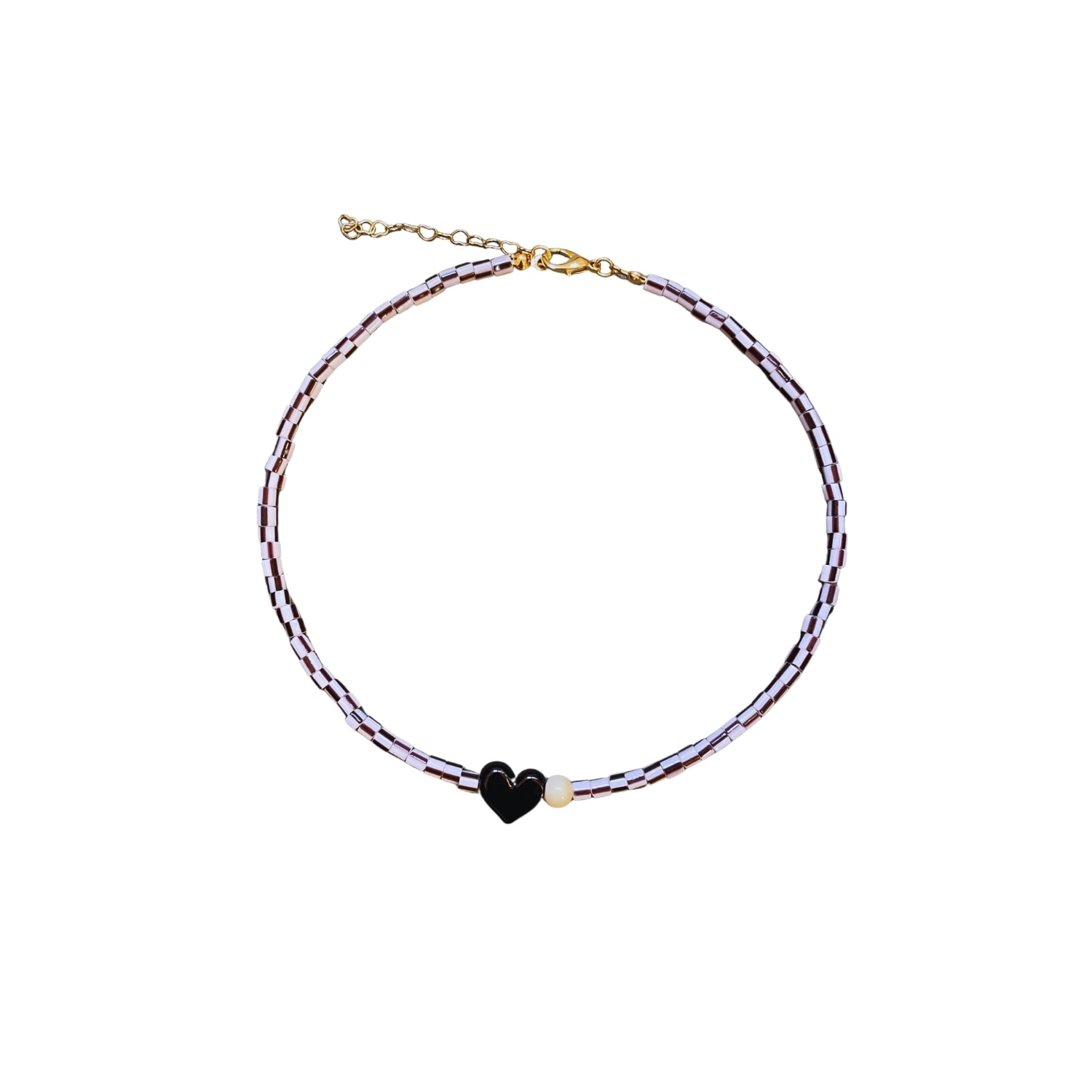 Women's Black / White Small Talk | Number Twentyone - Striped Glass Bead Necklace With Murano Heart | Desert Lobby