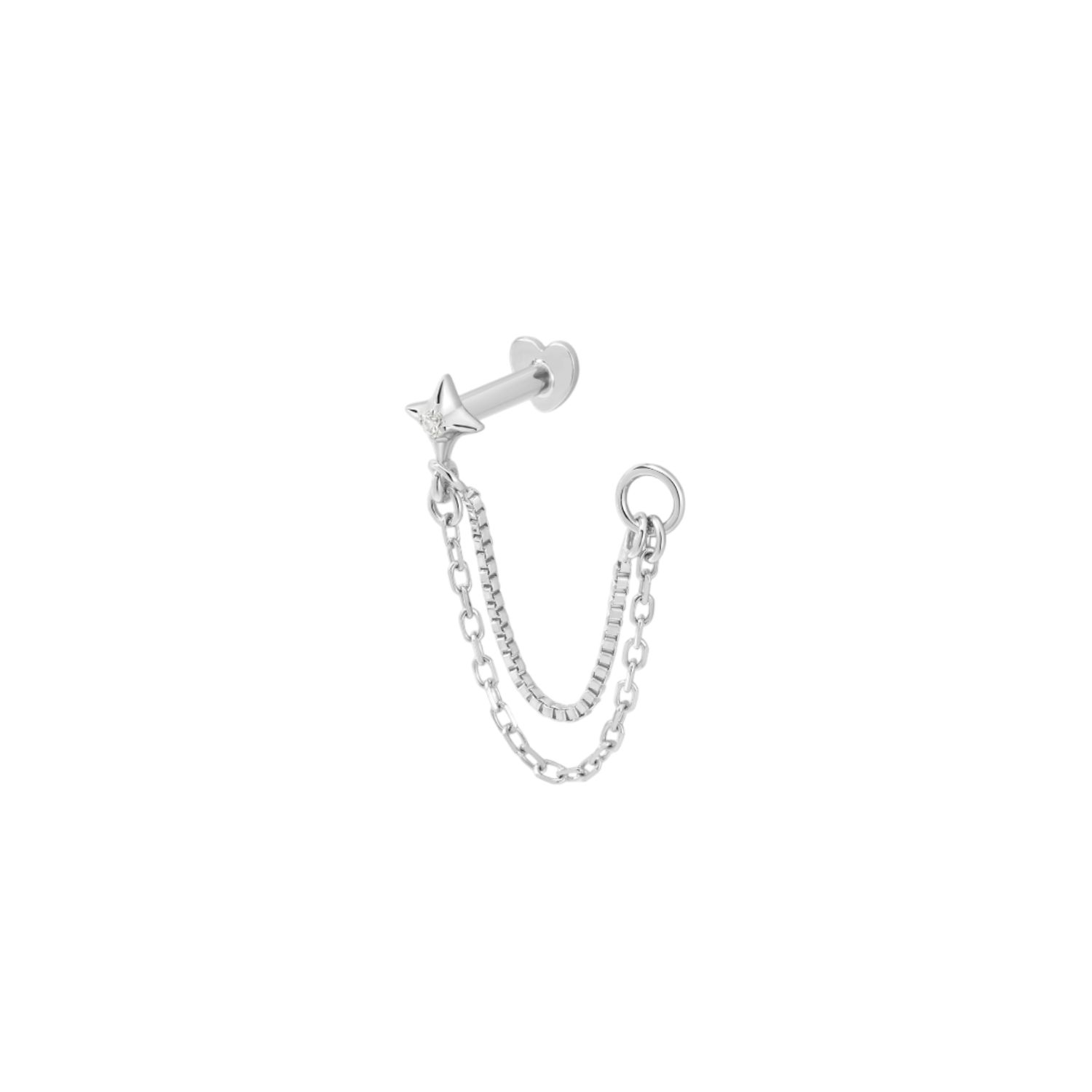 Vanchi Women's Silver 14k Solid White Gold Lab-grown Diamond Double Chain Flat Back Stud In Silver