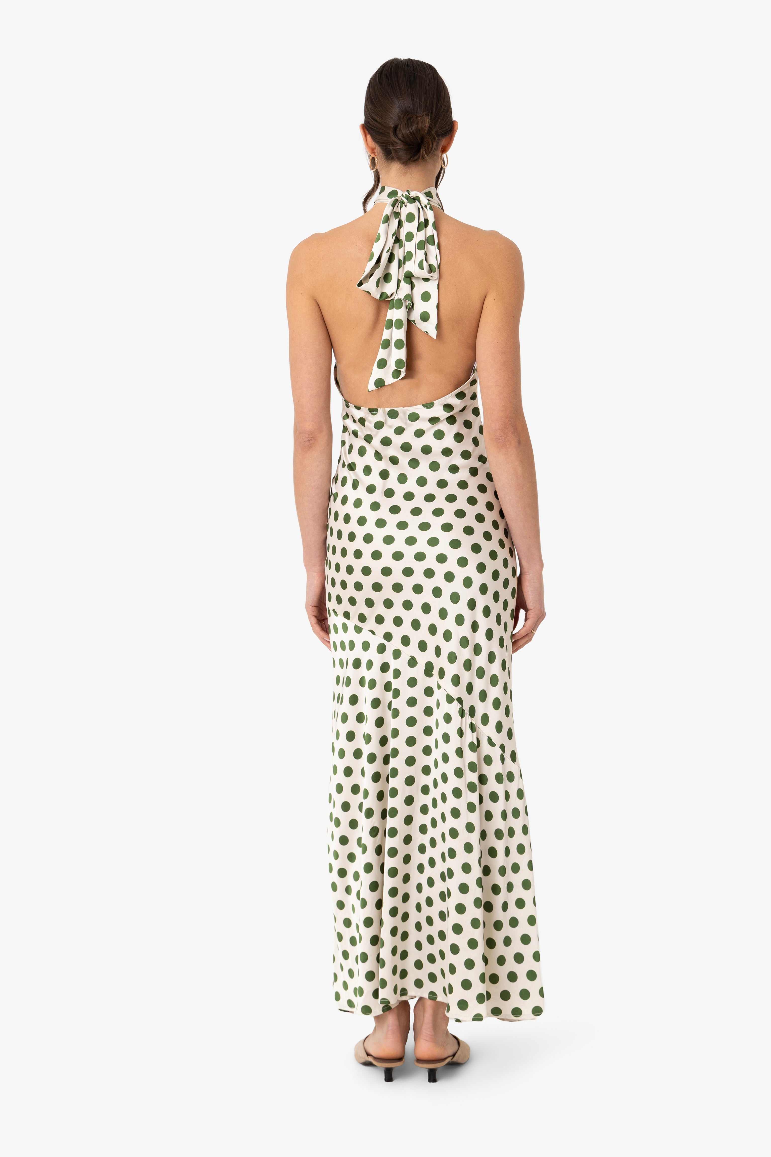 slim fit dress slacks Green Polka Dot Pleated Maxi Dress – v o g l i o main image 1