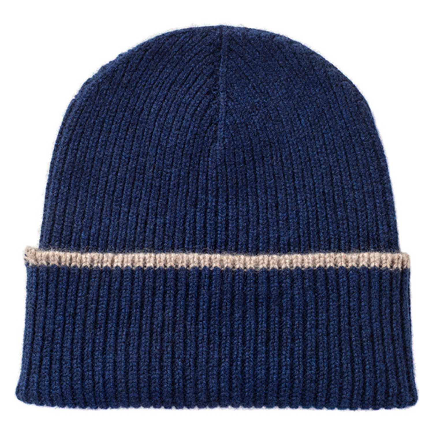 Kinalba Men's Blue / Neutrals Gents Midnight Mid-weight Ribbed Cashmere Beanie Hat In Blue