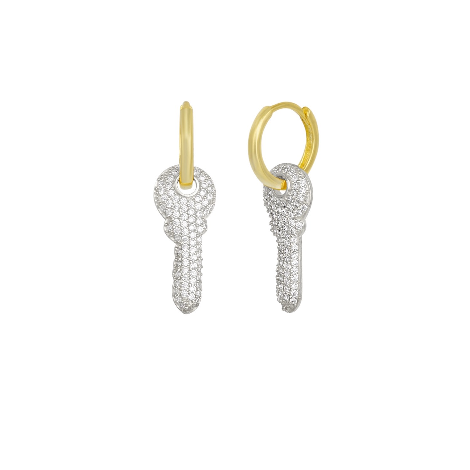 Women’s Silver / Gold Key Gold Color Hoop Sterling Silver Earring - Silver Spero London