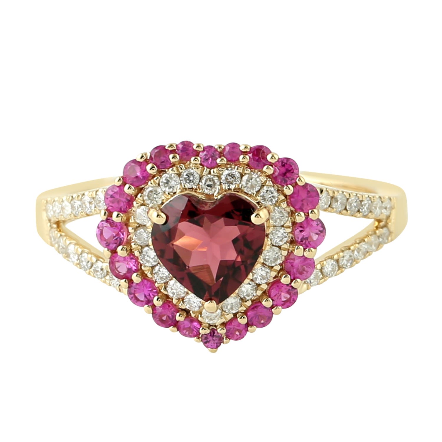 Artisan Women's 18k Gold With Heart Tourmaline & Sapphire And Diamond Ring In Multi