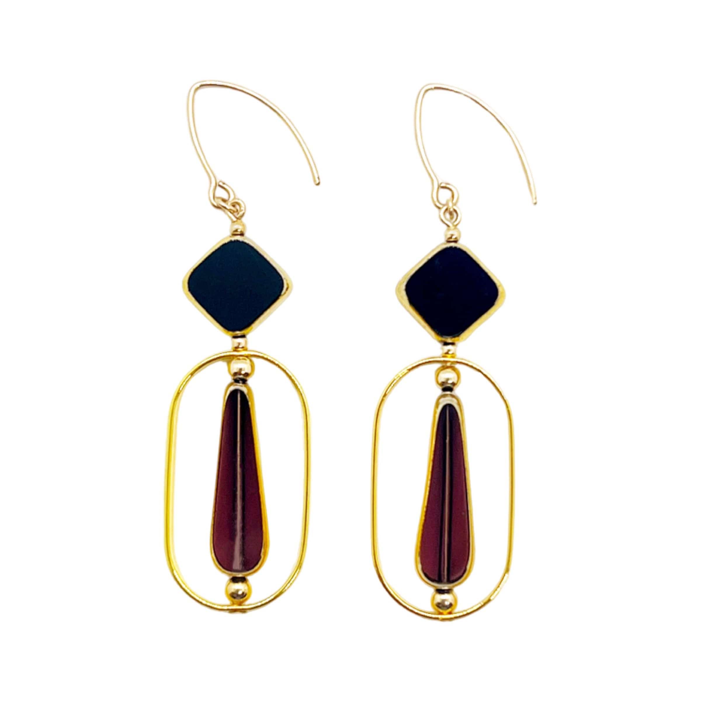 Women’s Gold / Black Black And Burgundy Art Deco Earrings Aracheli Studio