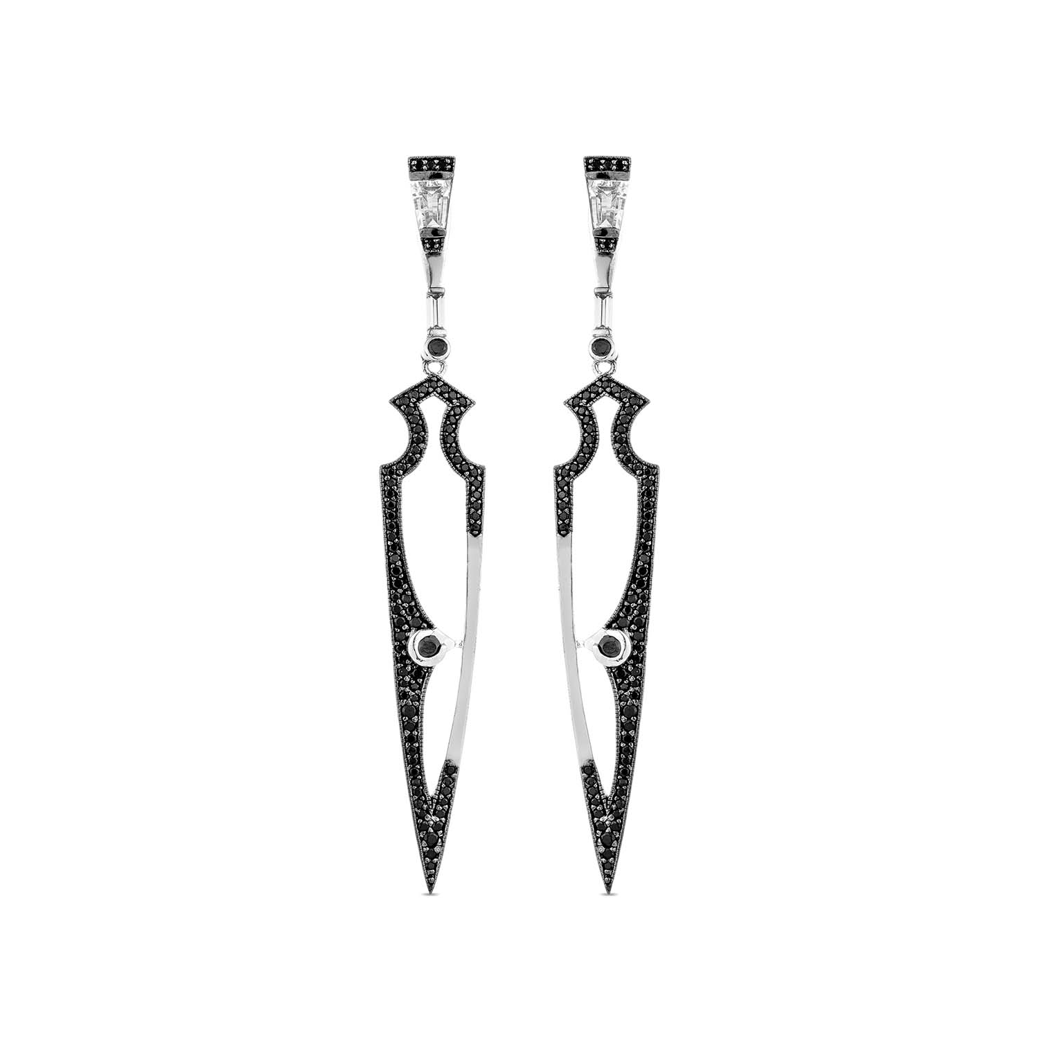 Sally Skoufis Women's Black / Silver / White Shield Earrings With Natural Black Diamond & Man Made Cz Diamond Stim In Multi