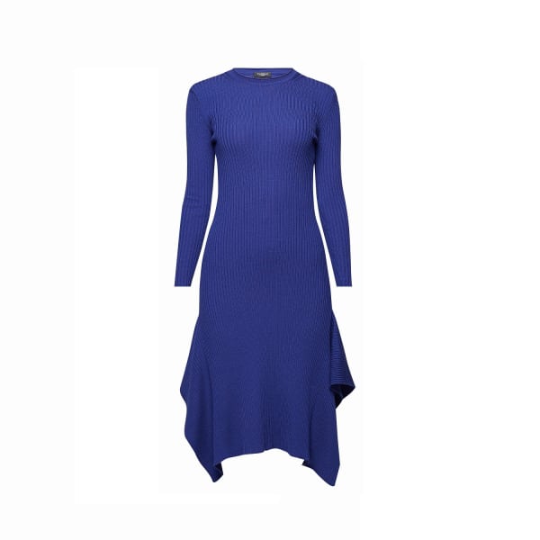 Rumour London Alexa Asymmetric Ribbed Wool Midi Dress In Royal Blue In Midi
