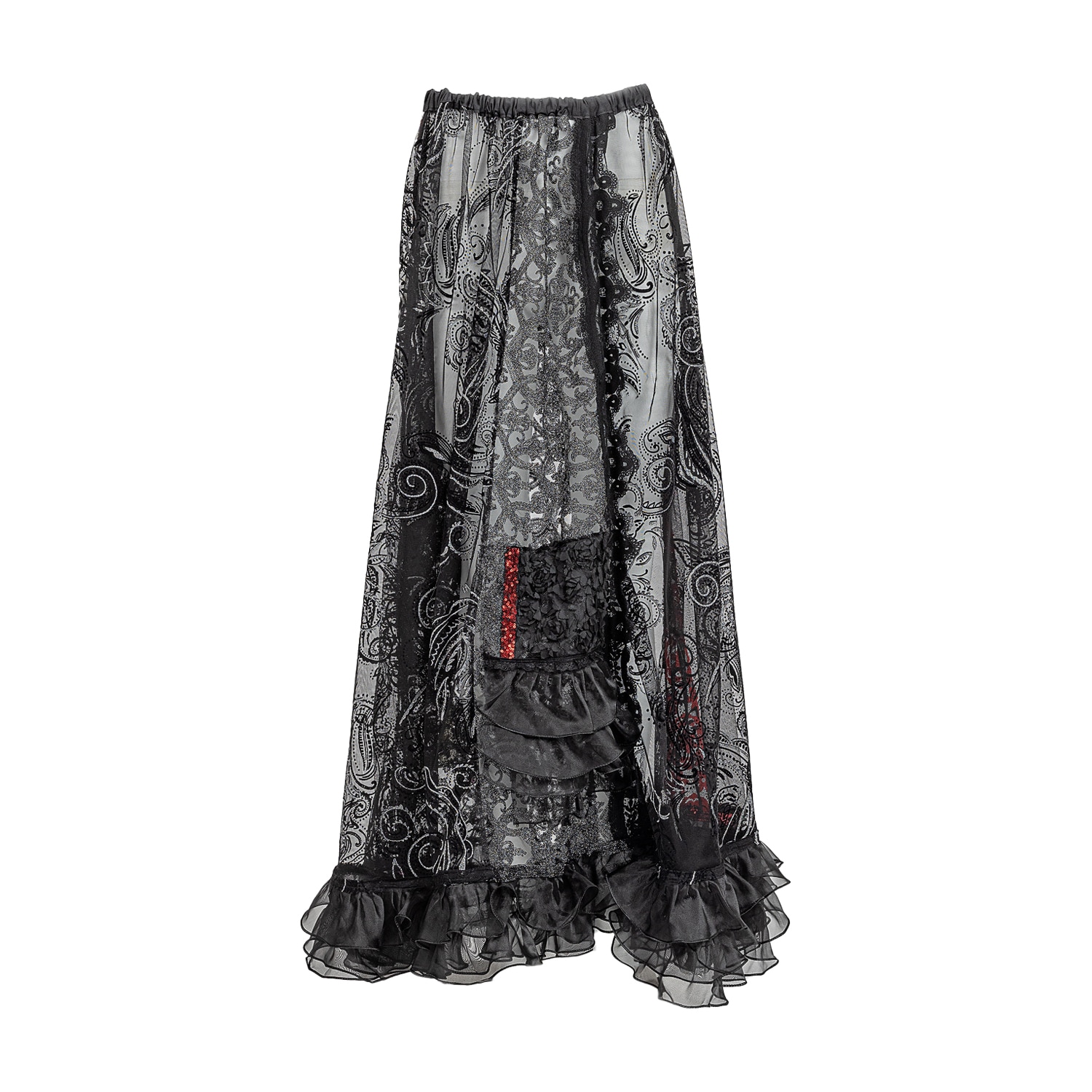 Women’s Black / Red / Silver Virtue - Black And Silver Sparkle Multi Lace Maxi Skirt With Scarlett Lace, Sequin Trim And Chiffon Frills S/M Harlow Loves Daisy