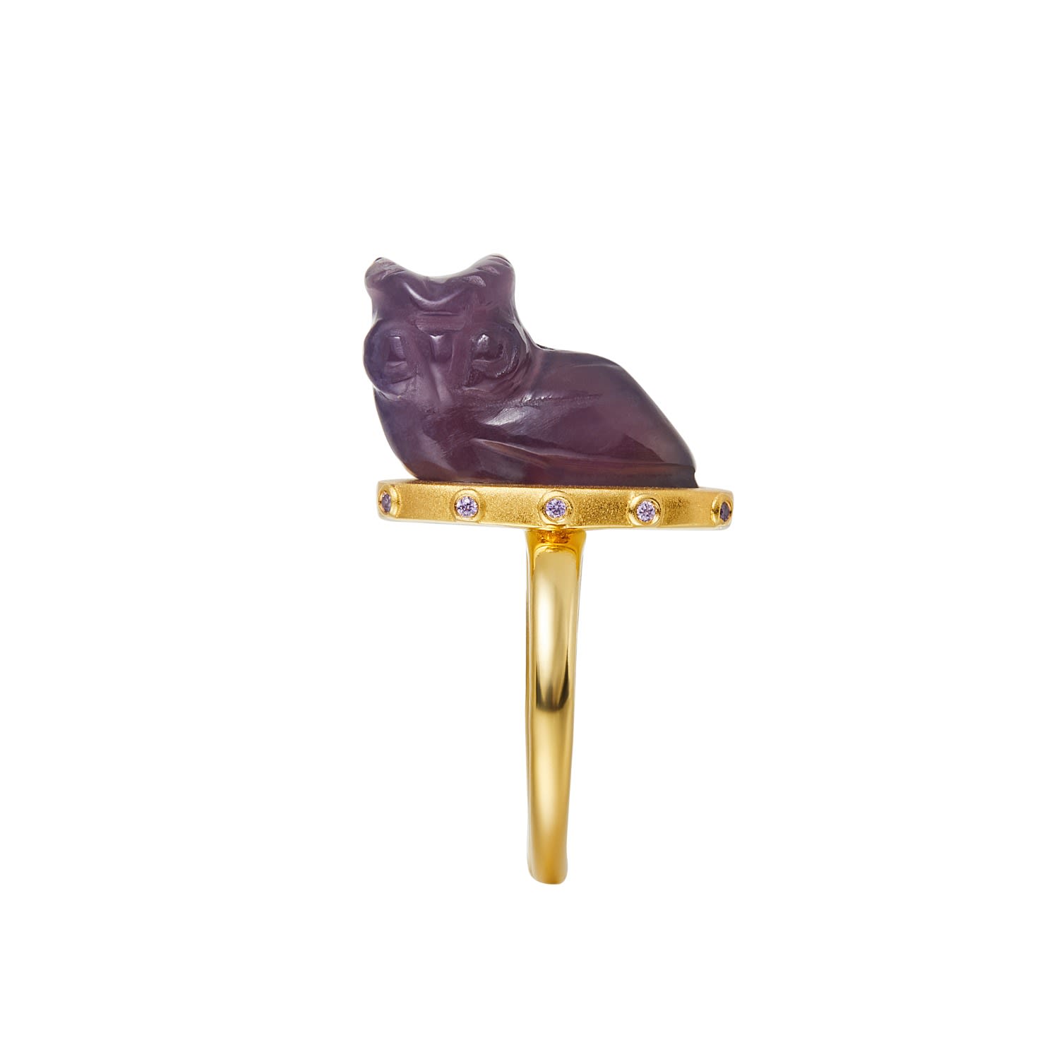 Jiaying Wang Wjy Studio London Women's Yellow Handmade Engraved Owl Amethyst Gold-plated Ring In Yellow