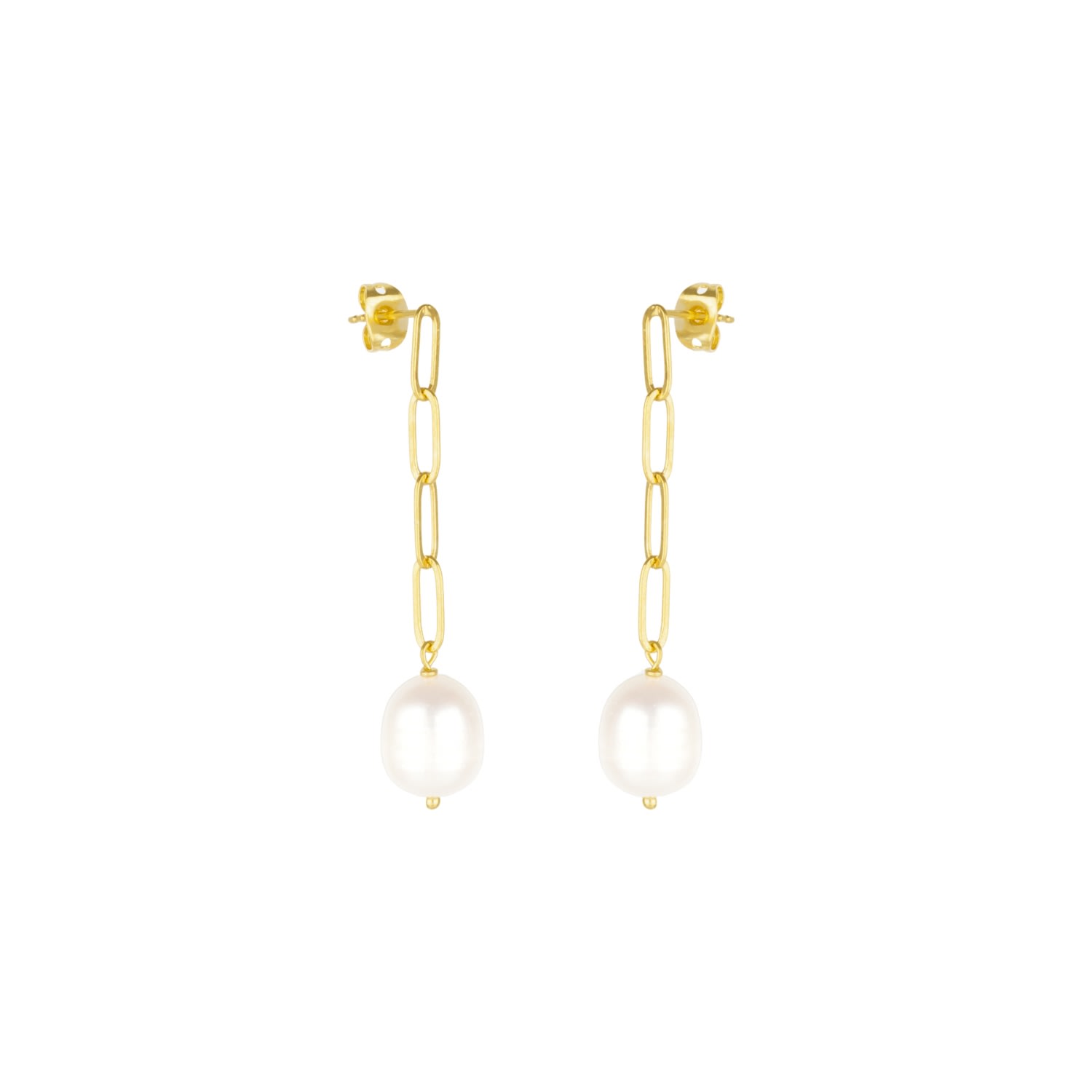 Mejoma Women's Elegant Gold Paperclip Chain Pearl Drop Earrings In Gold