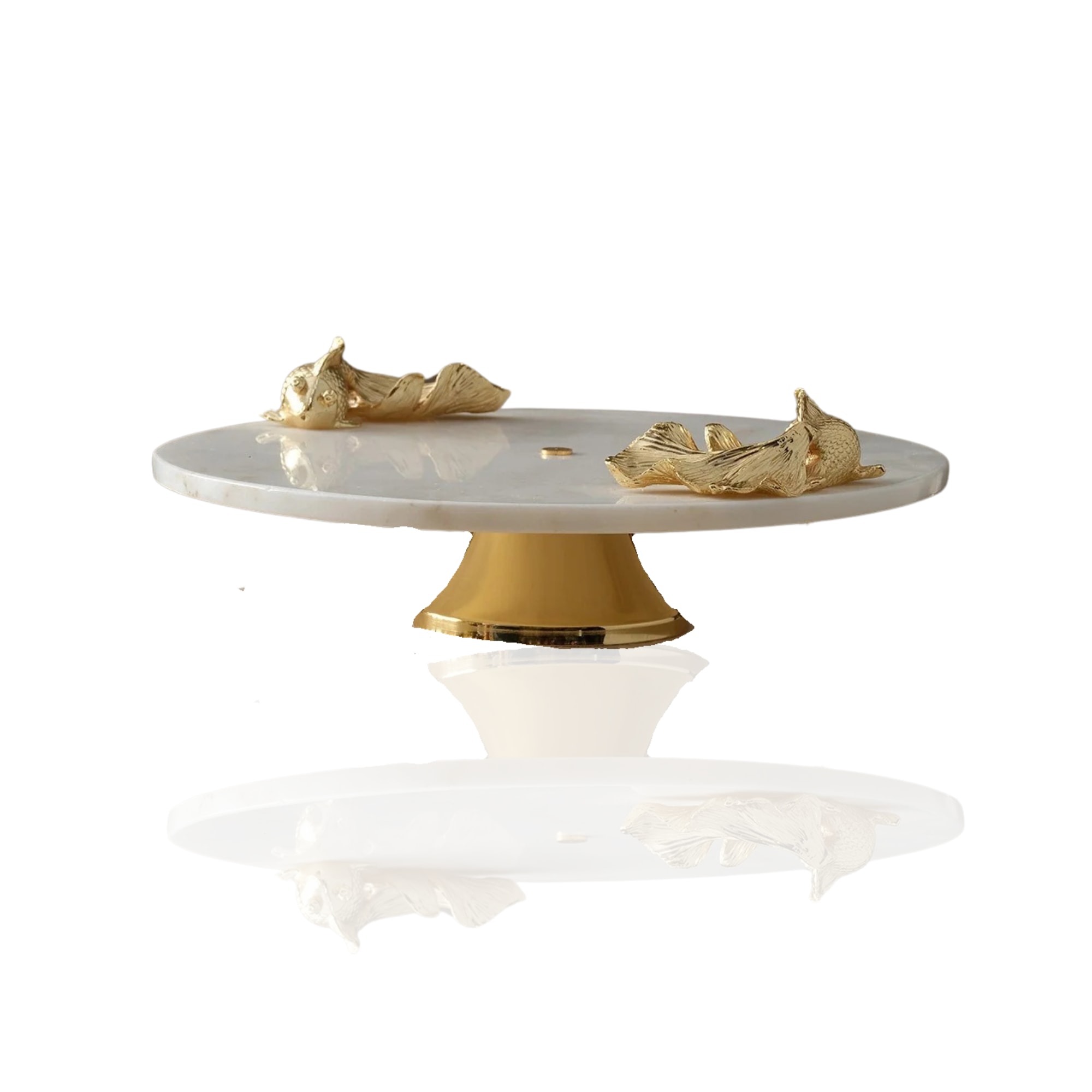 Marleth Gold / White White Marble Serving Stand With Twin Gold Fish Detail